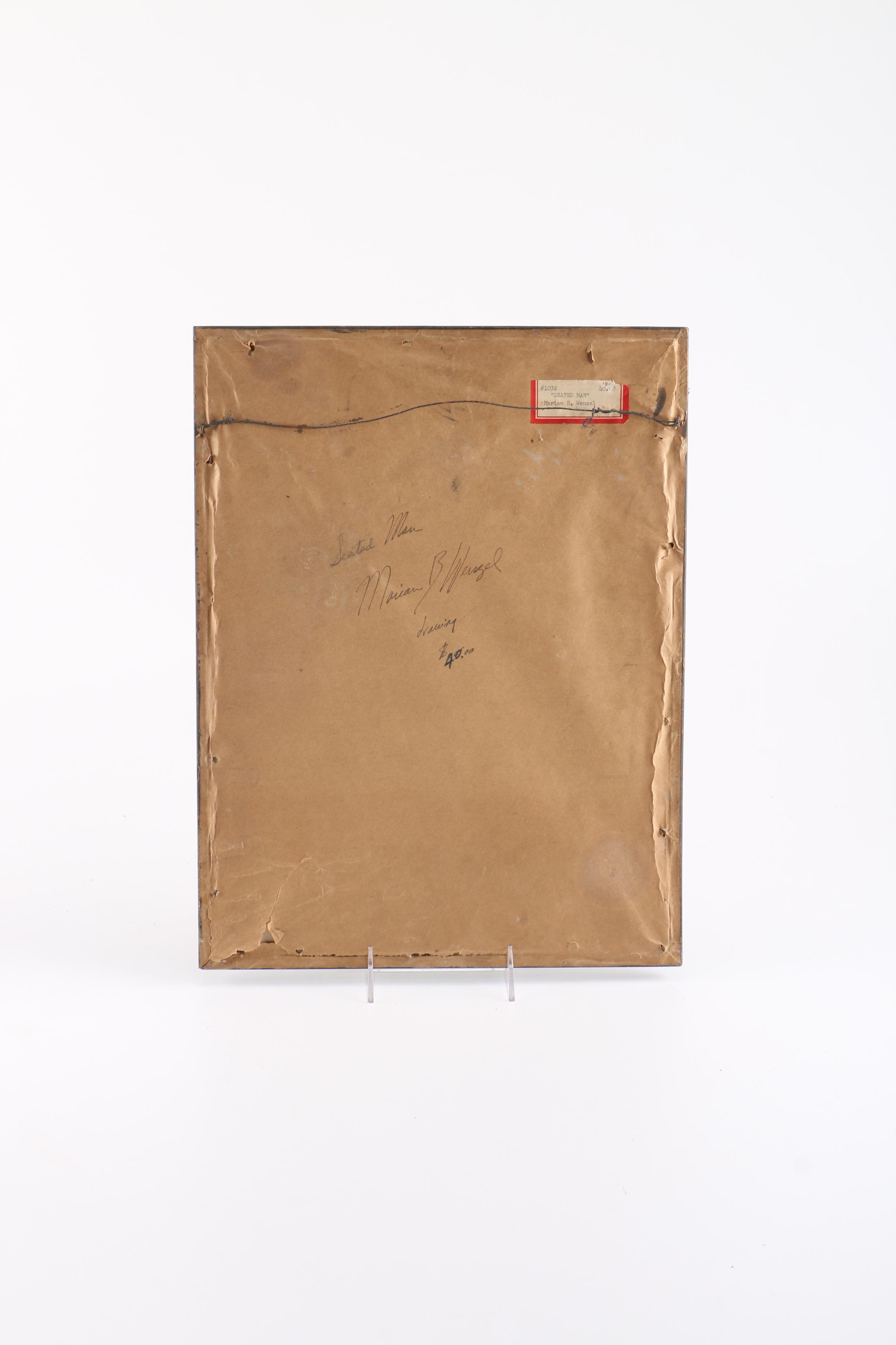 1954 Marian B. Wenzel Drawing "Seated Man" and After Kenneth Miller Adams Print