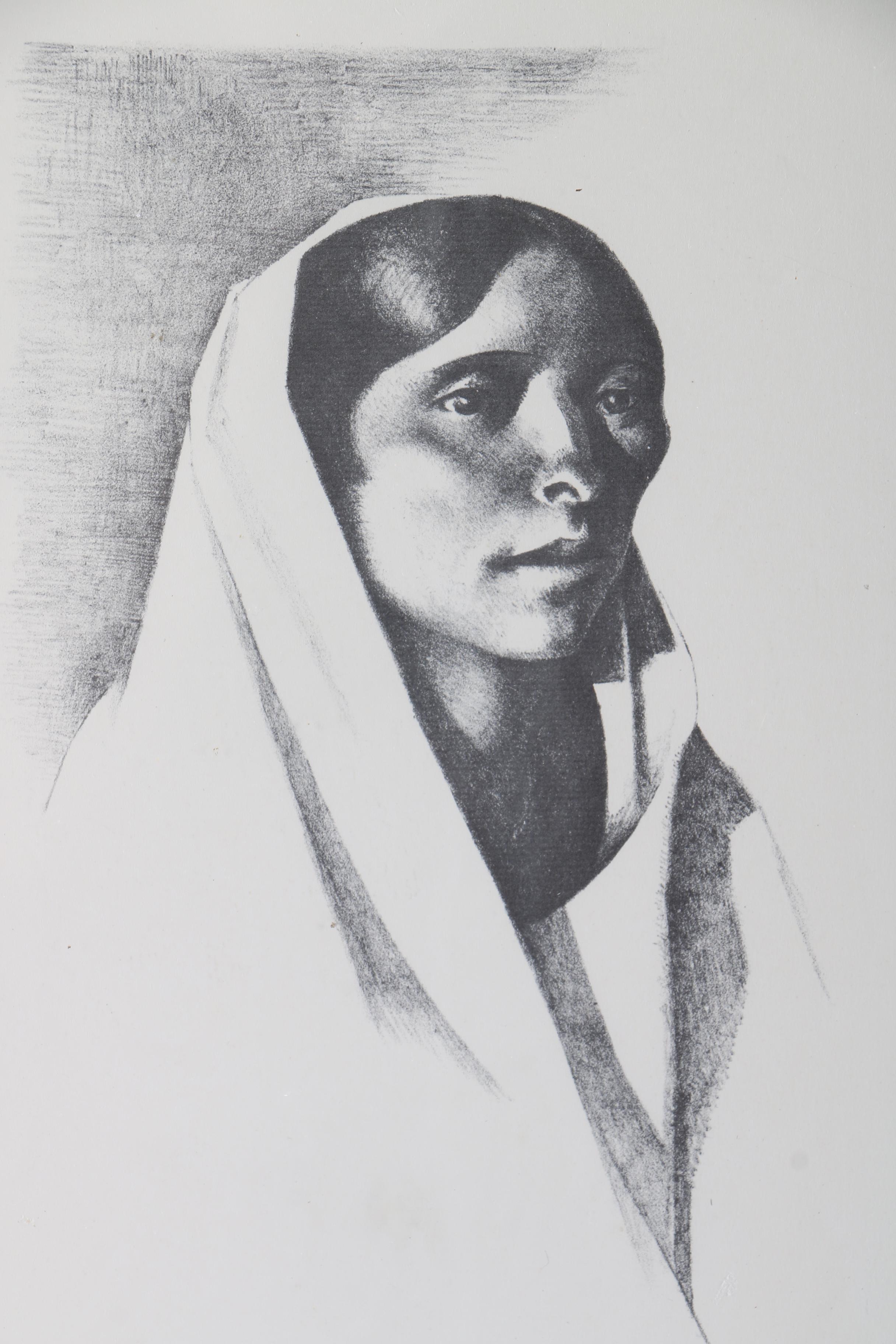 1954 Marian B. Wenzel Drawing "Seated Man" and After Kenneth Miller Adams Print