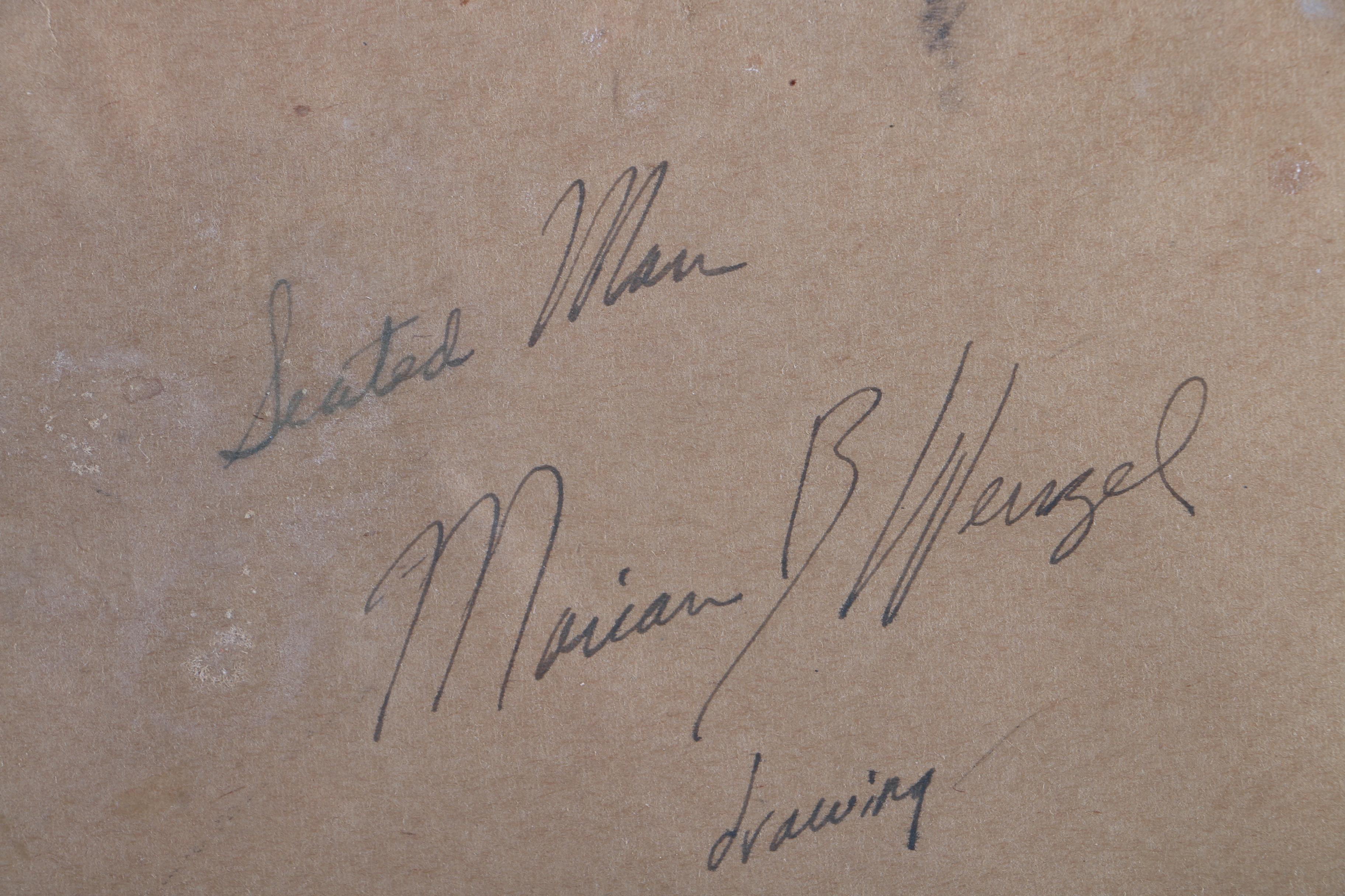 1954 Marian B. Wenzel Drawing "Seated Man" and After Kenneth Miller Adams Print