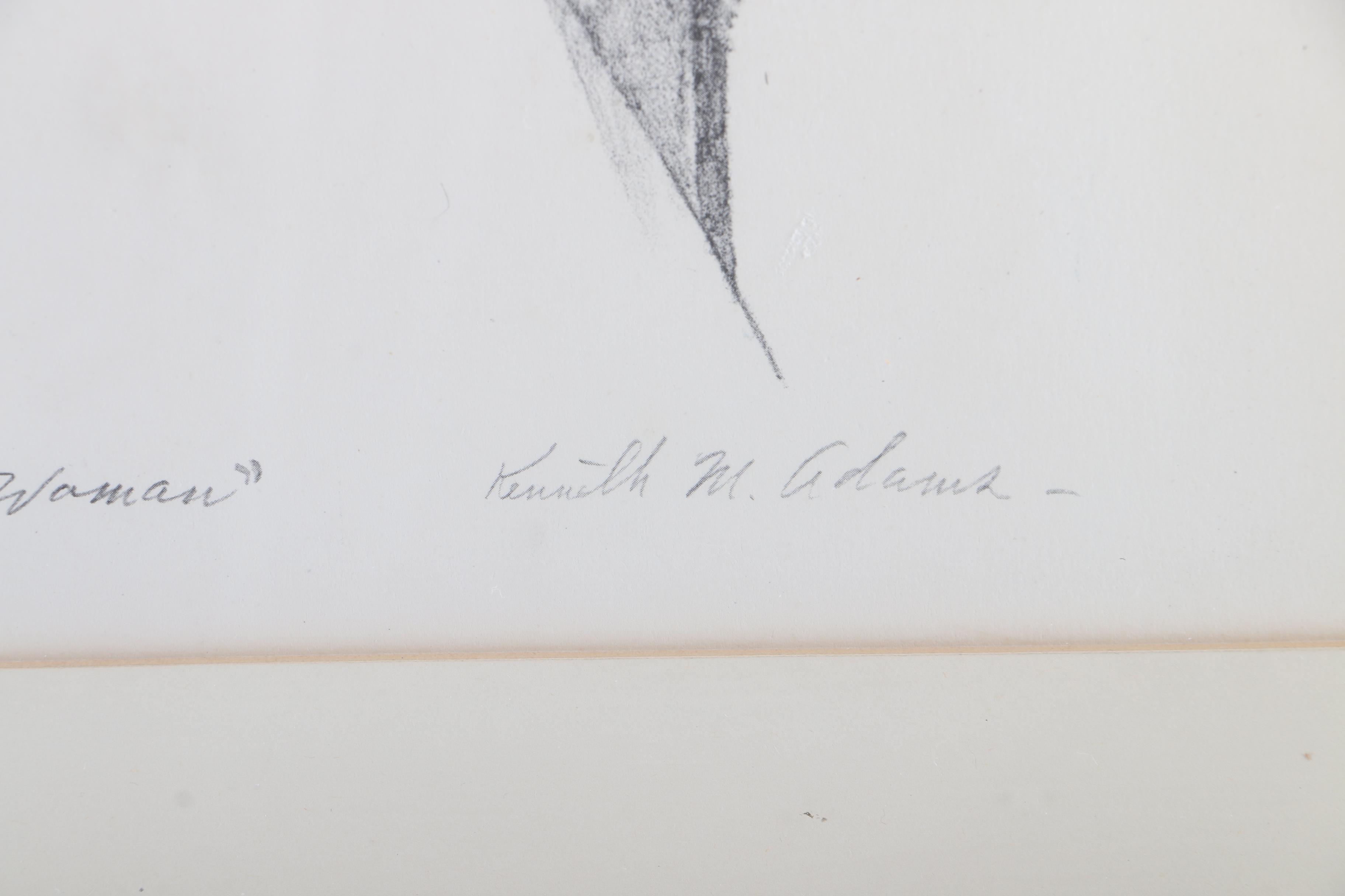 1954 Marian B. Wenzel Drawing "Seated Man" and After Kenneth Miller Adams Print