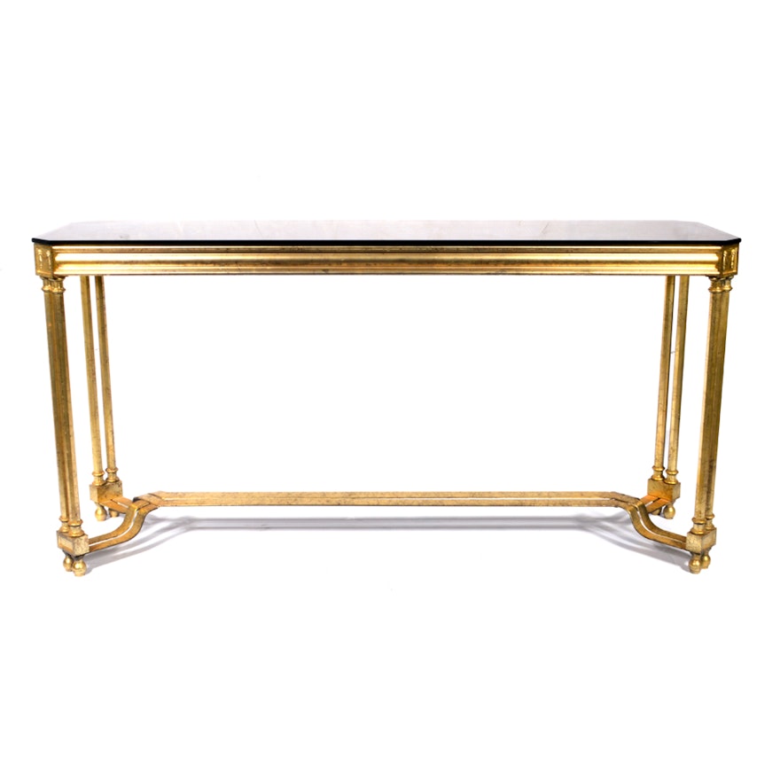 Neoclassical Style Glass Top Console Table