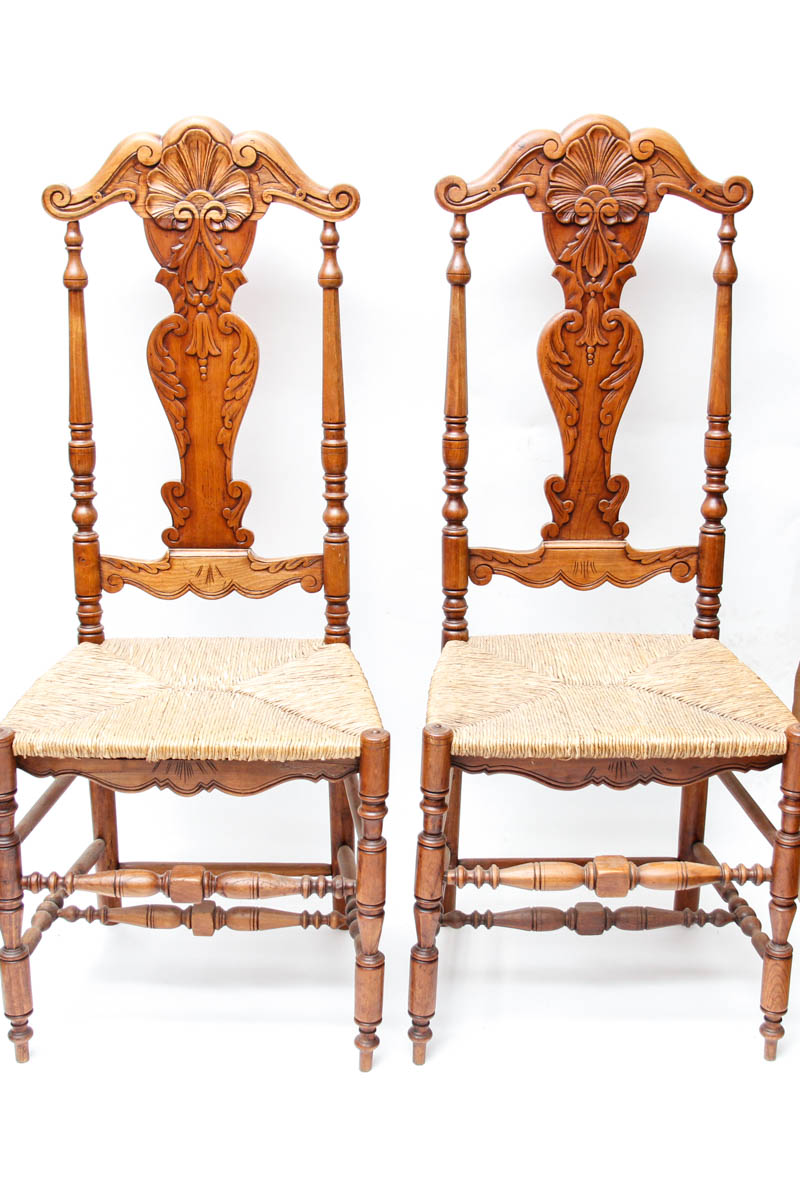 Six Queen Anne-Inspired Rush Seat Chairs