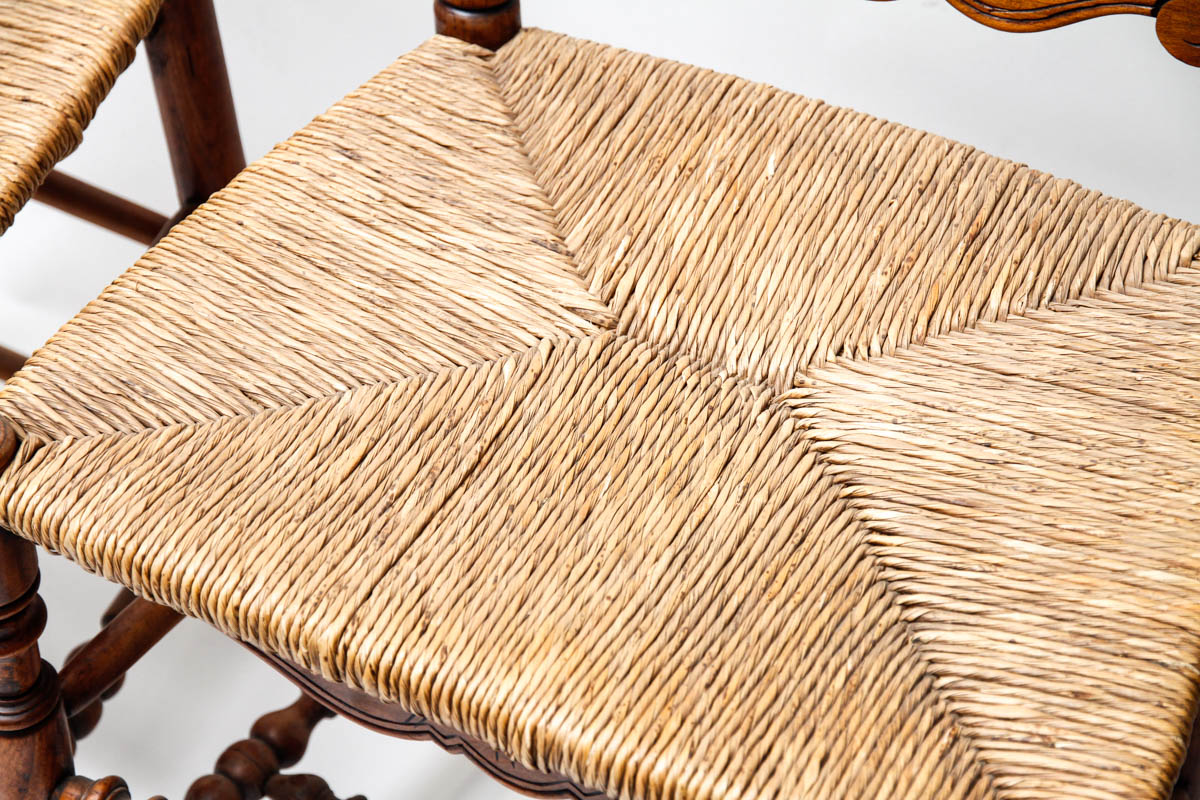 Six Queen Anne-Inspired Rush Seat Chairs