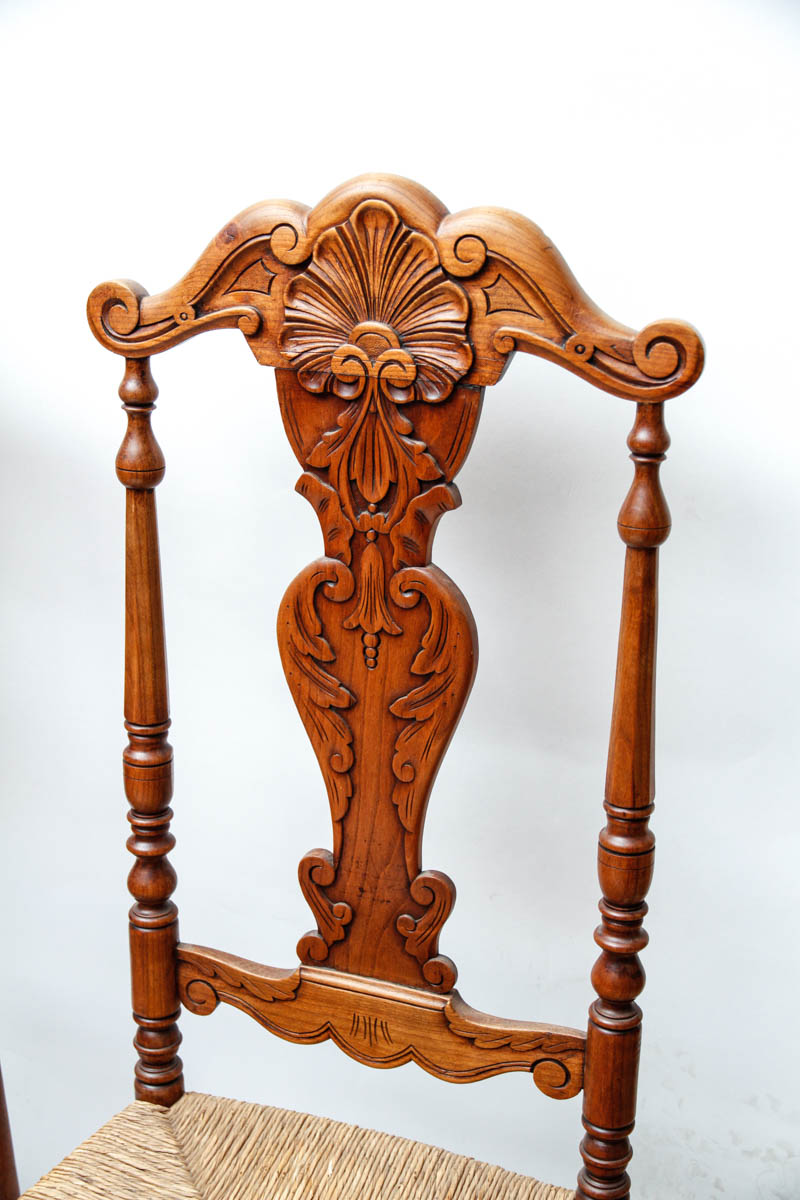 Six Queen Anne-Inspired Rush Seat Chairs