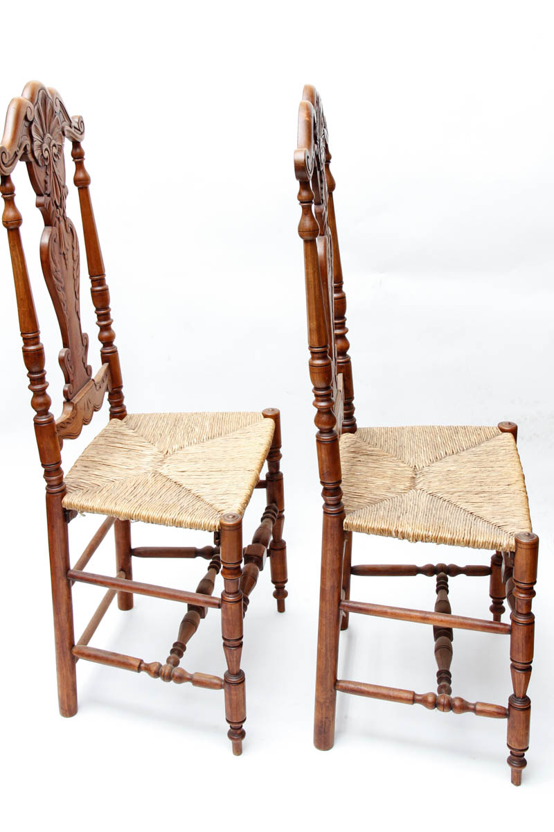 Six Queen Anne-Inspired Rush Seat Chairs
