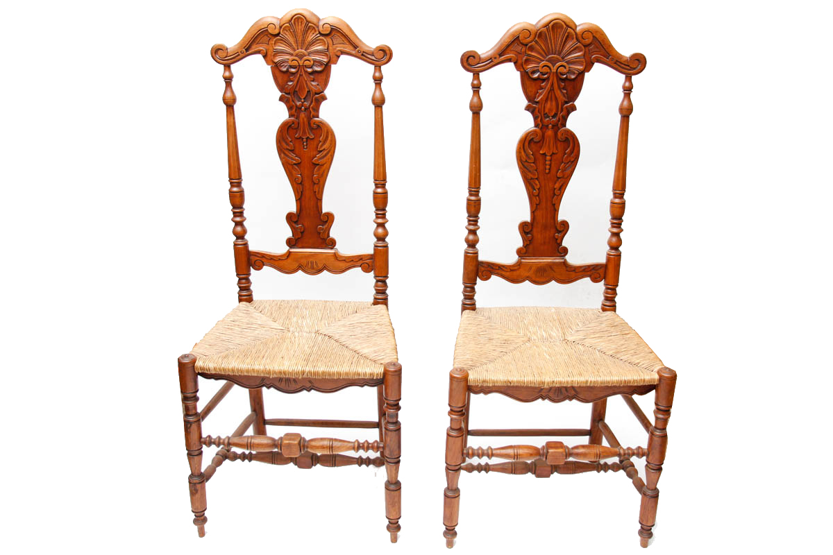 Six Queen Anne-Inspired Rush Seat Chairs