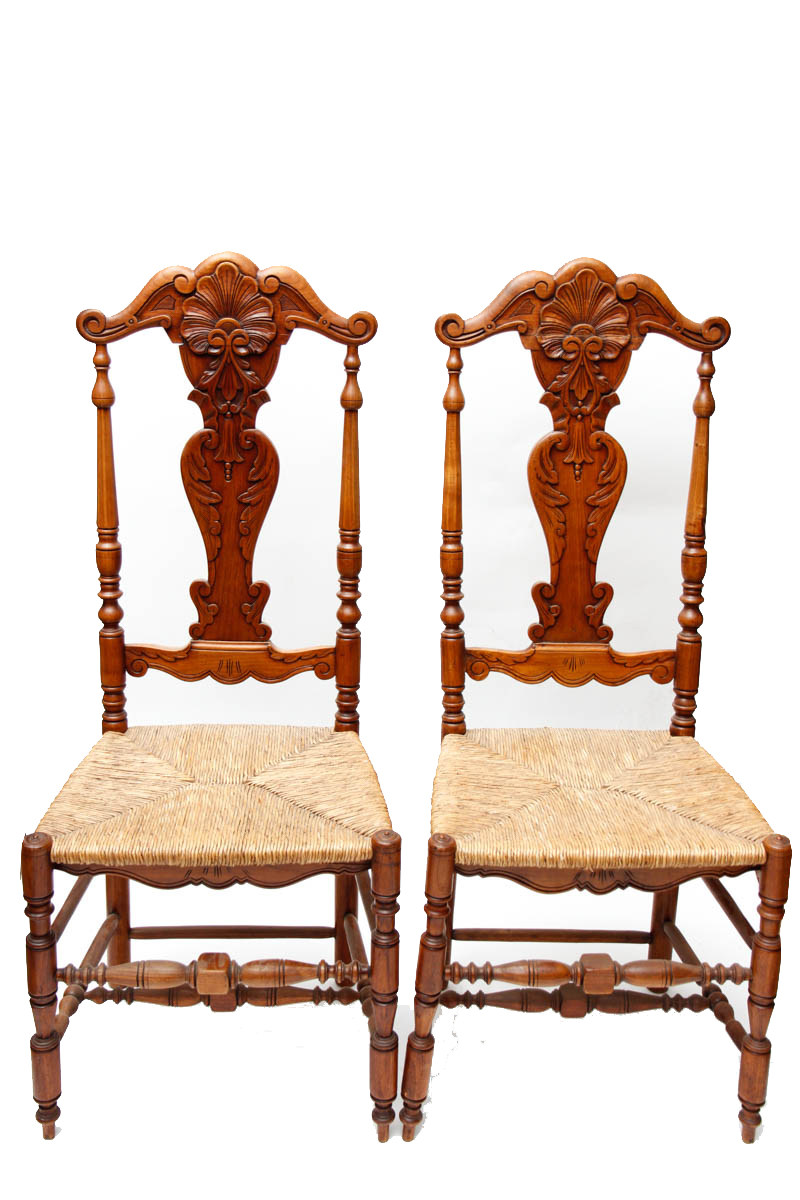 Six Queen Anne-Inspired Rush Seat Chairs
