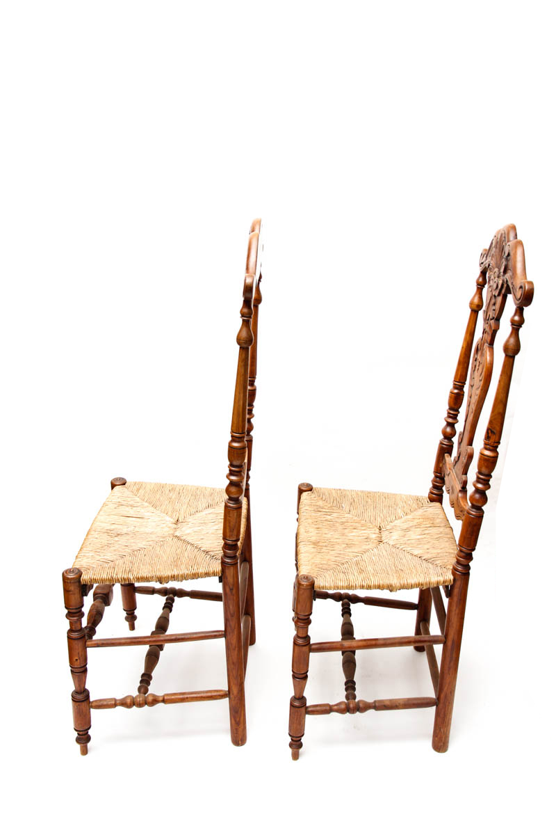 Six Queen Anne-Inspired Rush Seat Chairs