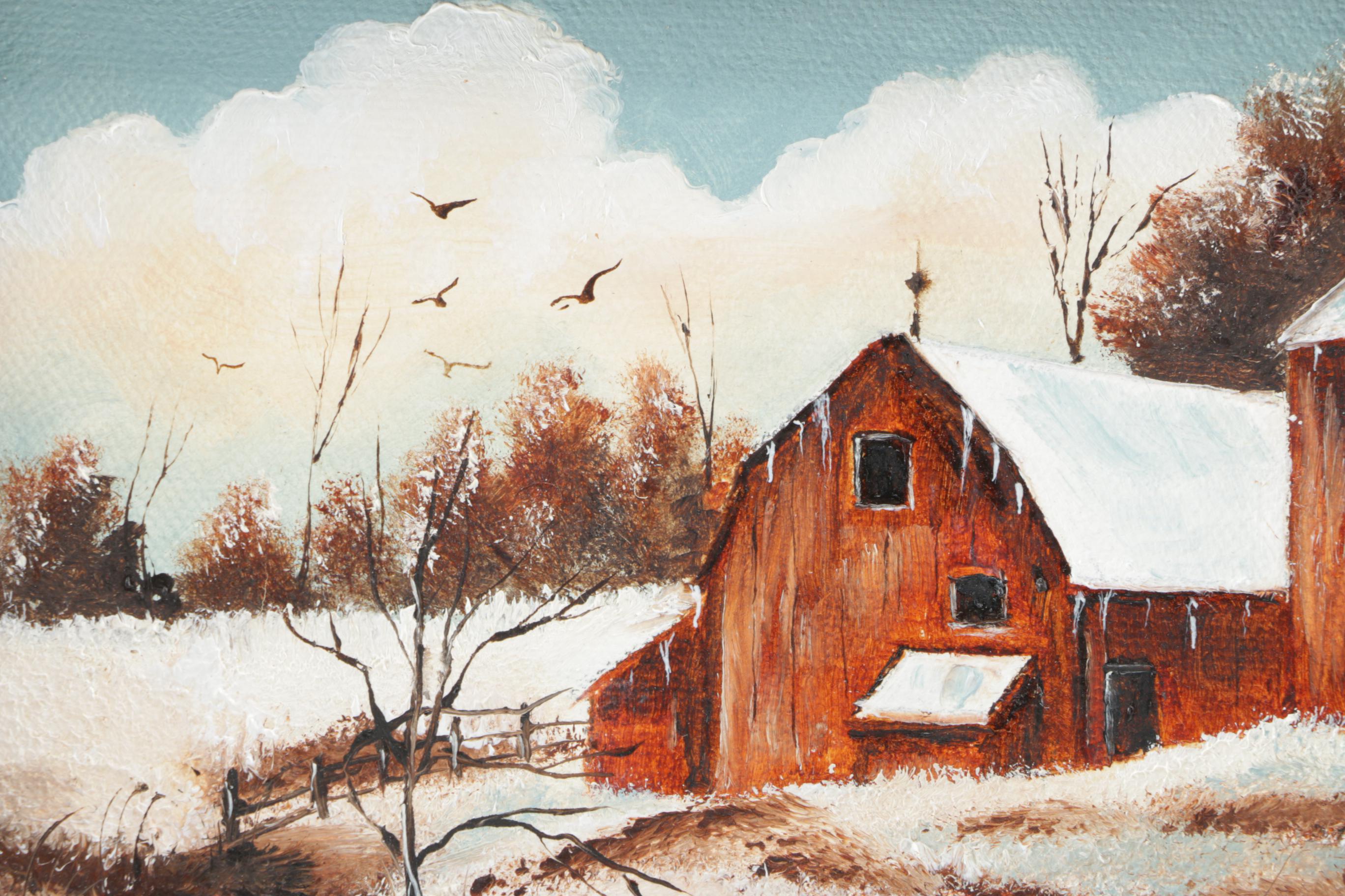 Wegner Oil Painting on Canvas of Barn in WInter