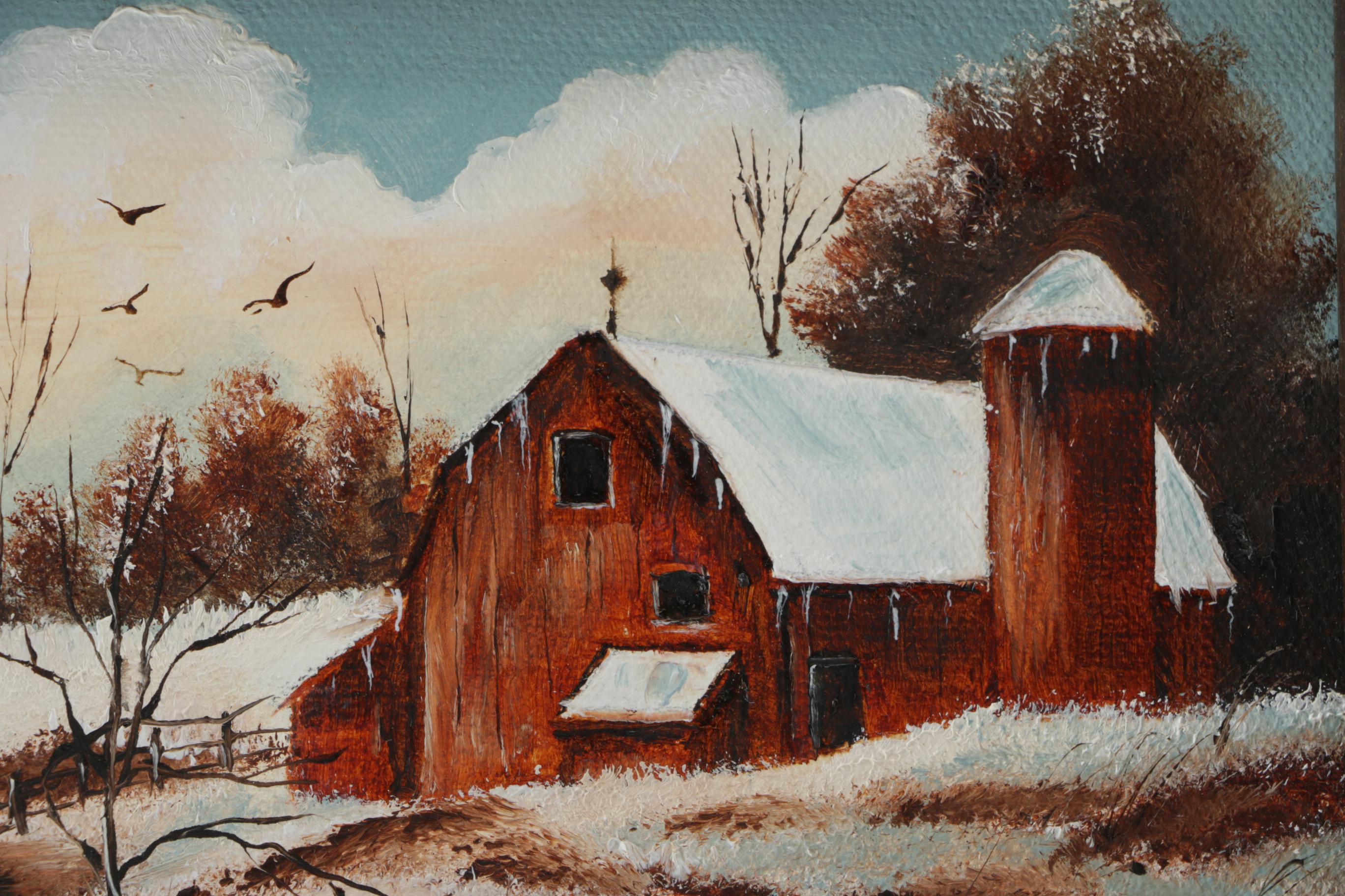 Wegner Oil Painting on Canvas of Barn in WInter