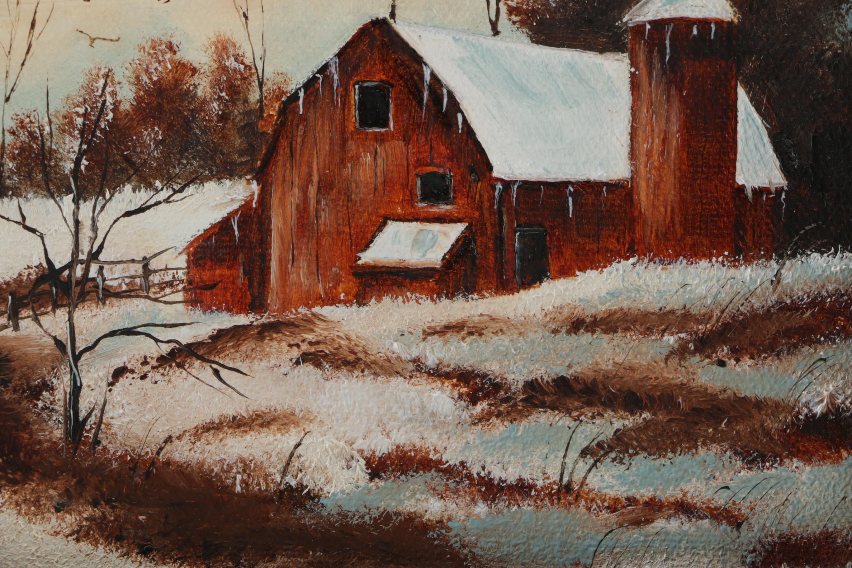 Wegner Oil Painting on Canvas of Barn in WInter
