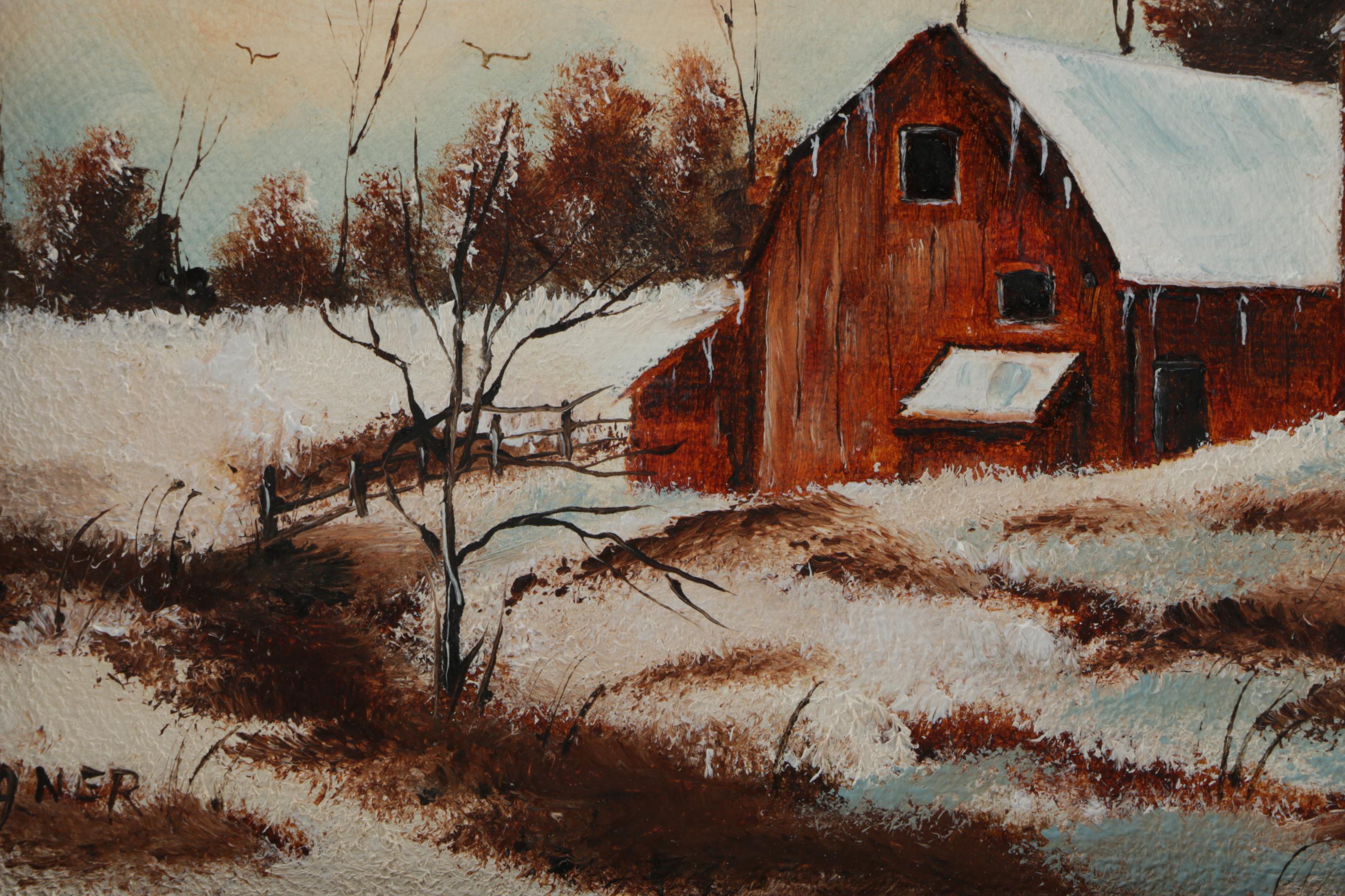 Wegner Oil Painting on Canvas of Barn in WInter
