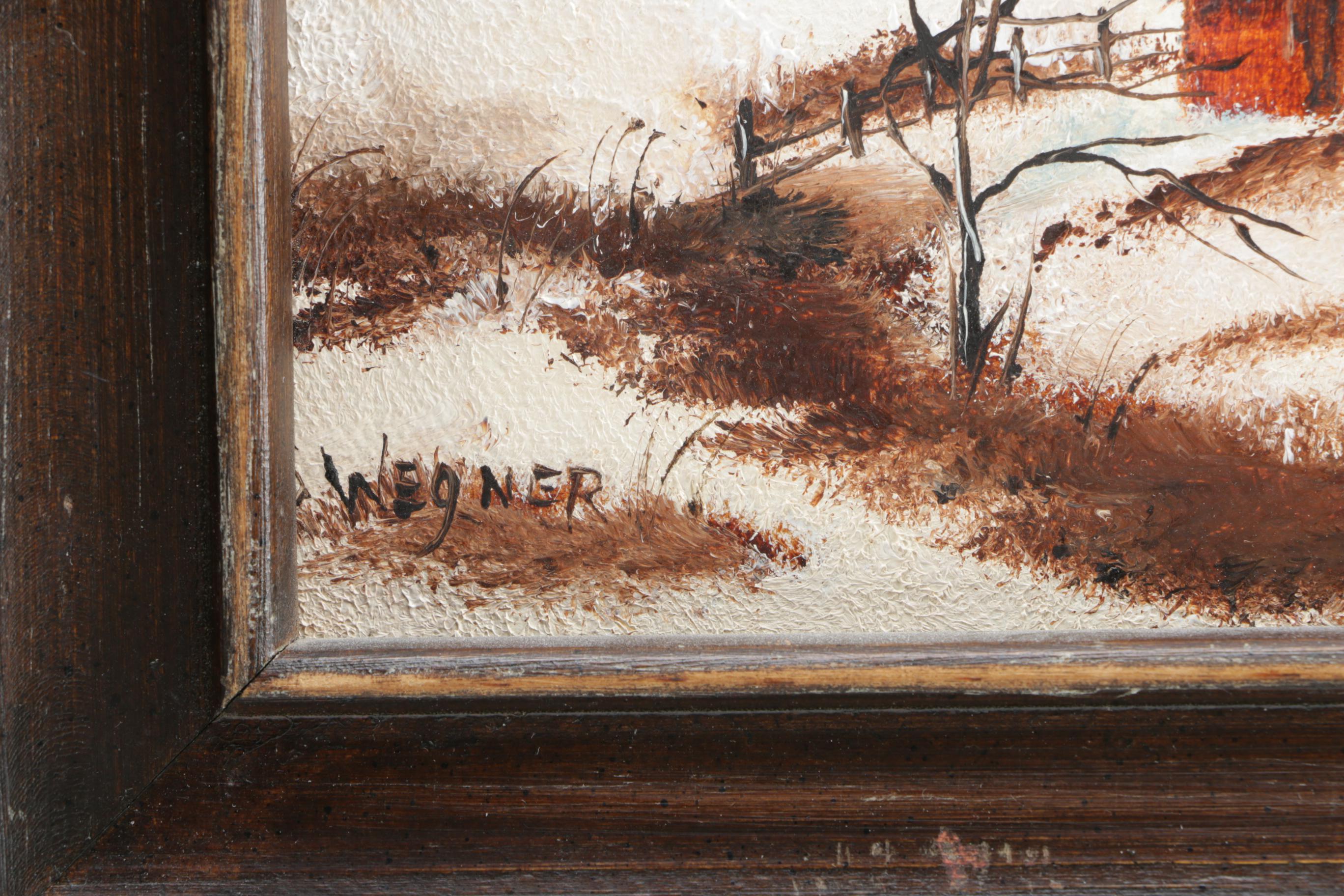 Wegner Oil Painting on Canvas of Barn in WInter