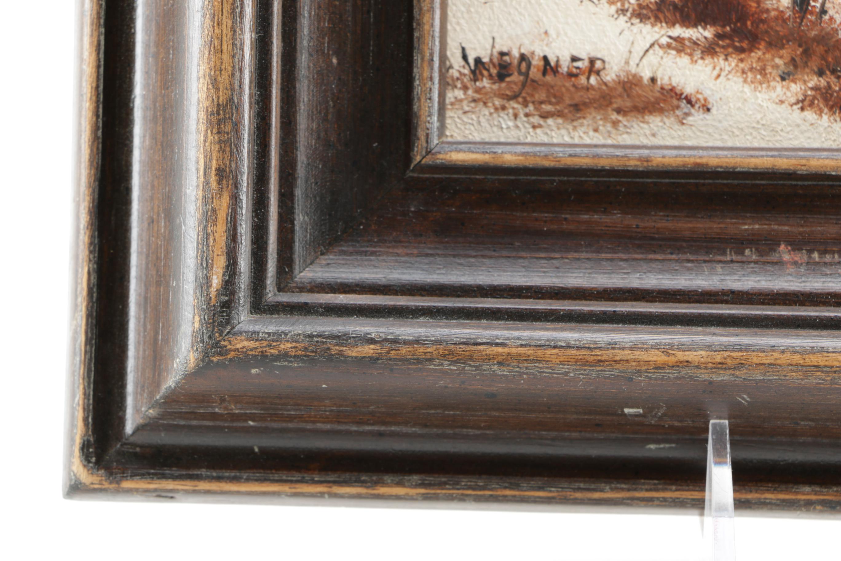 Wegner Oil Painting on Canvas of Barn in WInter