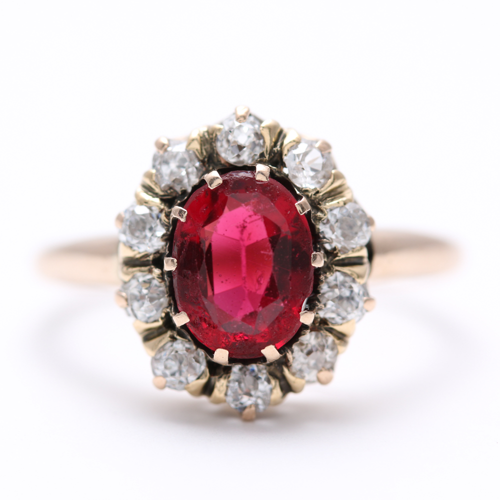 10K Yellow Gold Garnet and Diamond Ring
