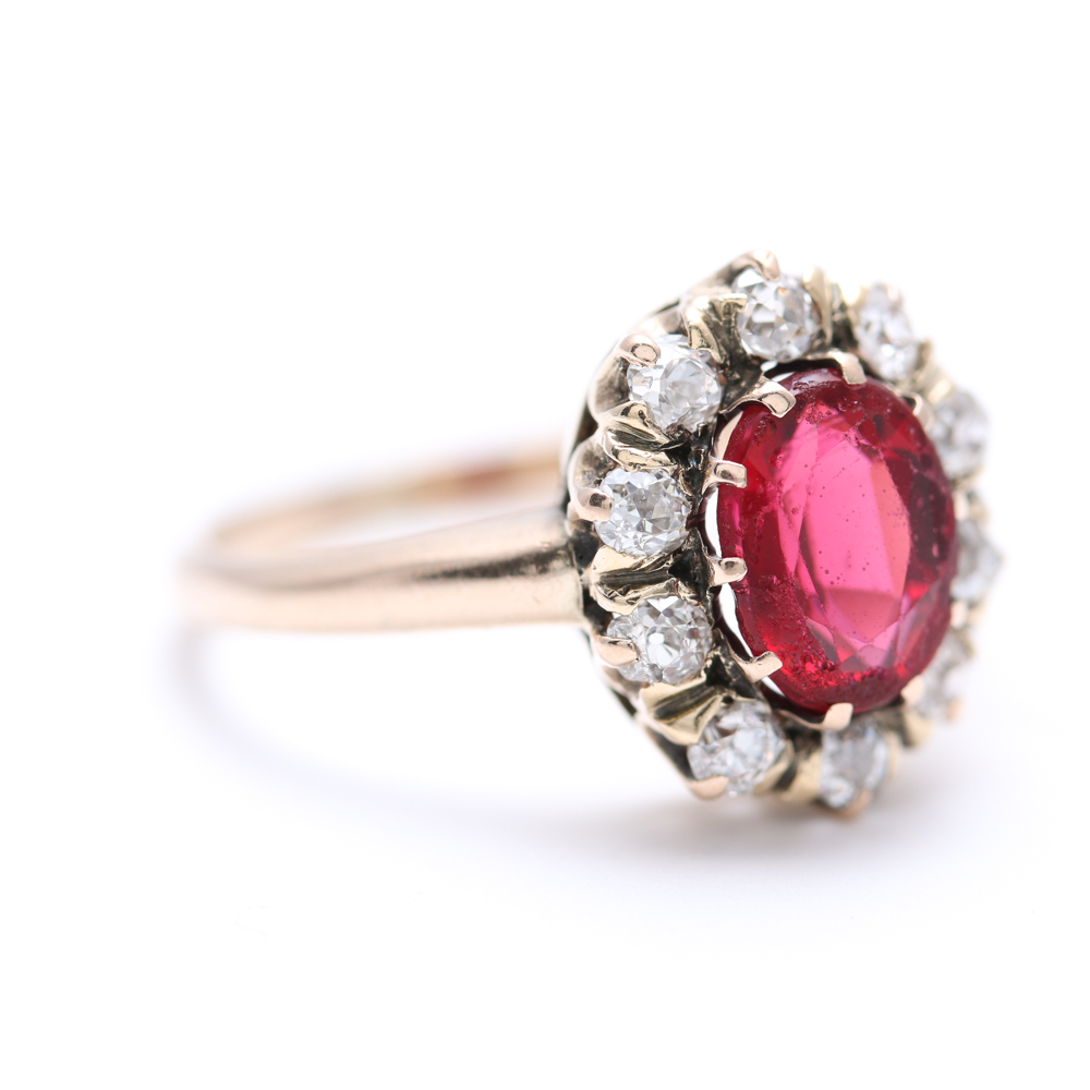 10K Yellow Gold Garnet and Diamond Ring
