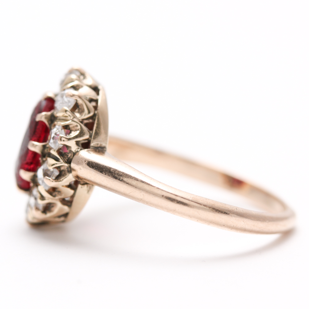 10K Yellow Gold Garnet and Diamond Ring