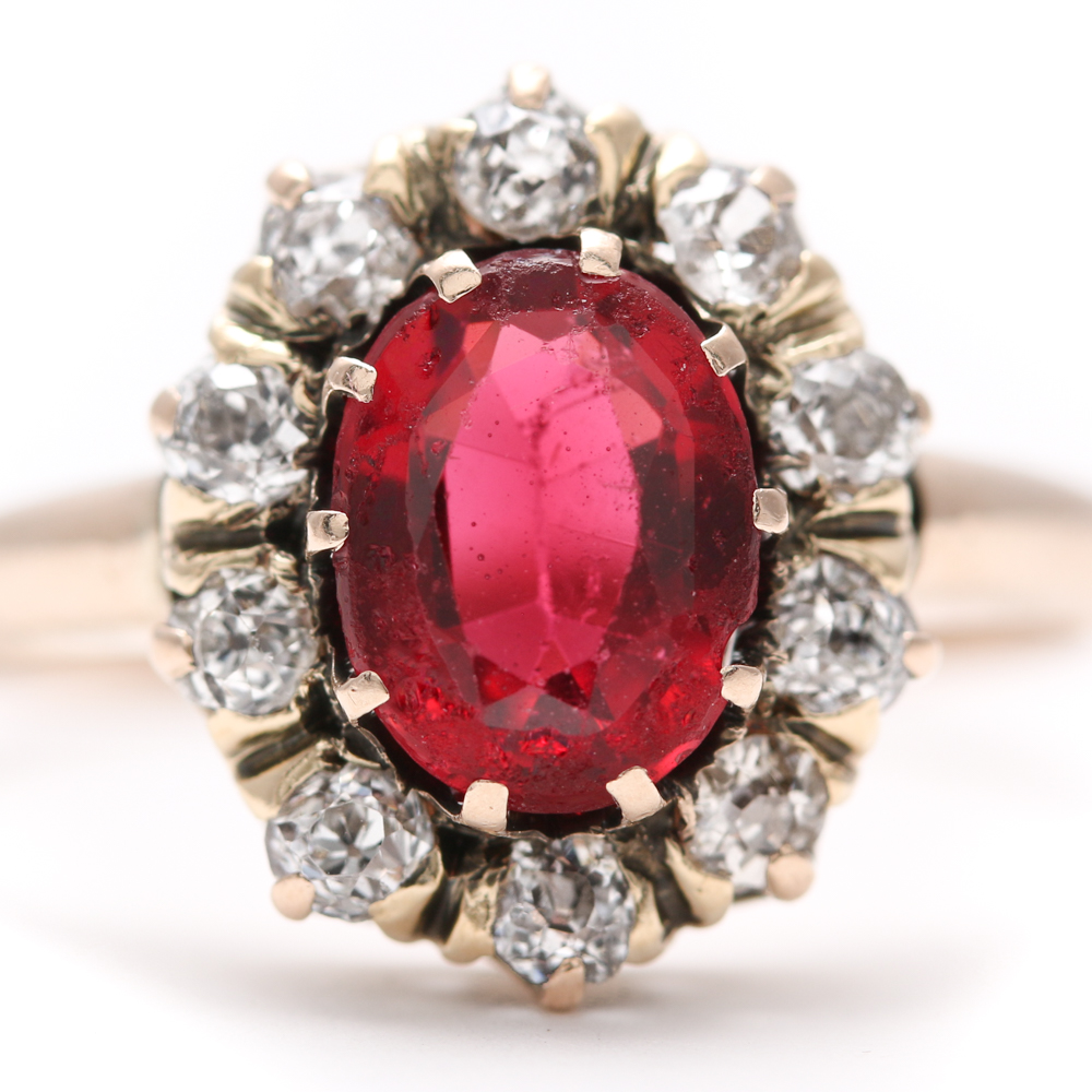 10K Yellow Gold Garnet and Diamond Ring
