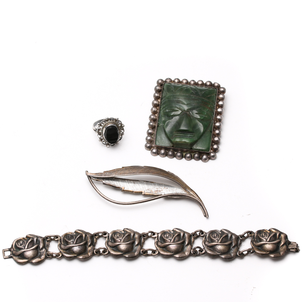 Sterling Silver Jewelry Pieces With Black Onyx and Carnelian Calcite