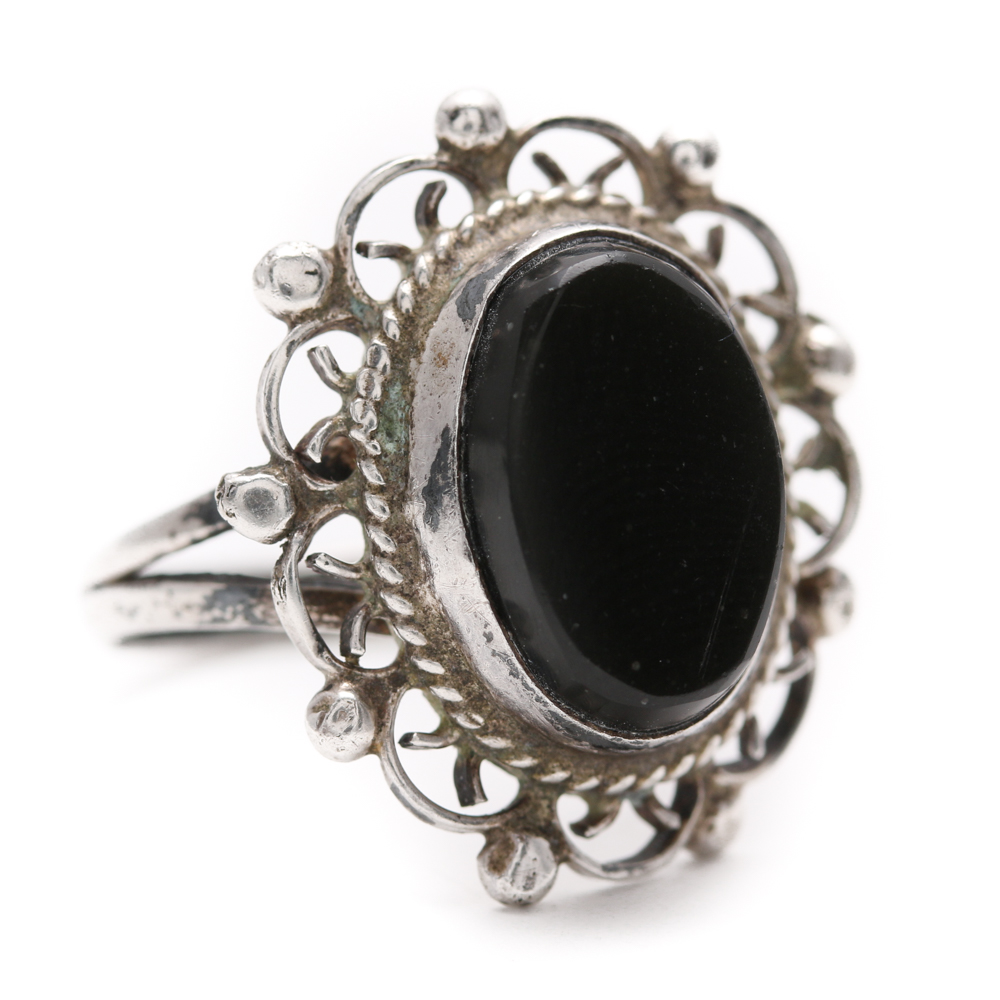 Sterling Silver Jewelry Pieces With Black Onyx and Carnelian Calcite