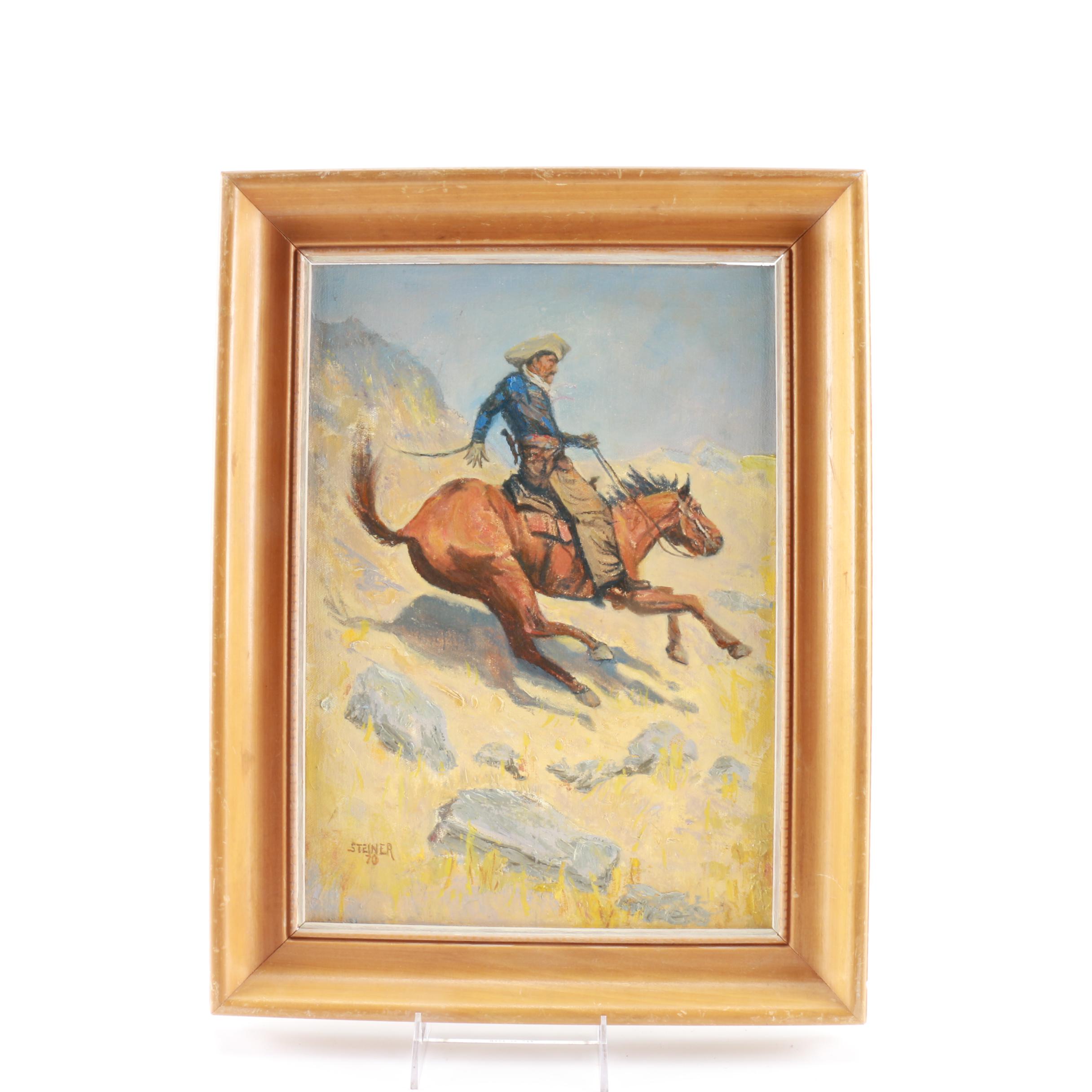 Steiner Oil Painting on Canvas After Frederic Remington "The Cowboy"