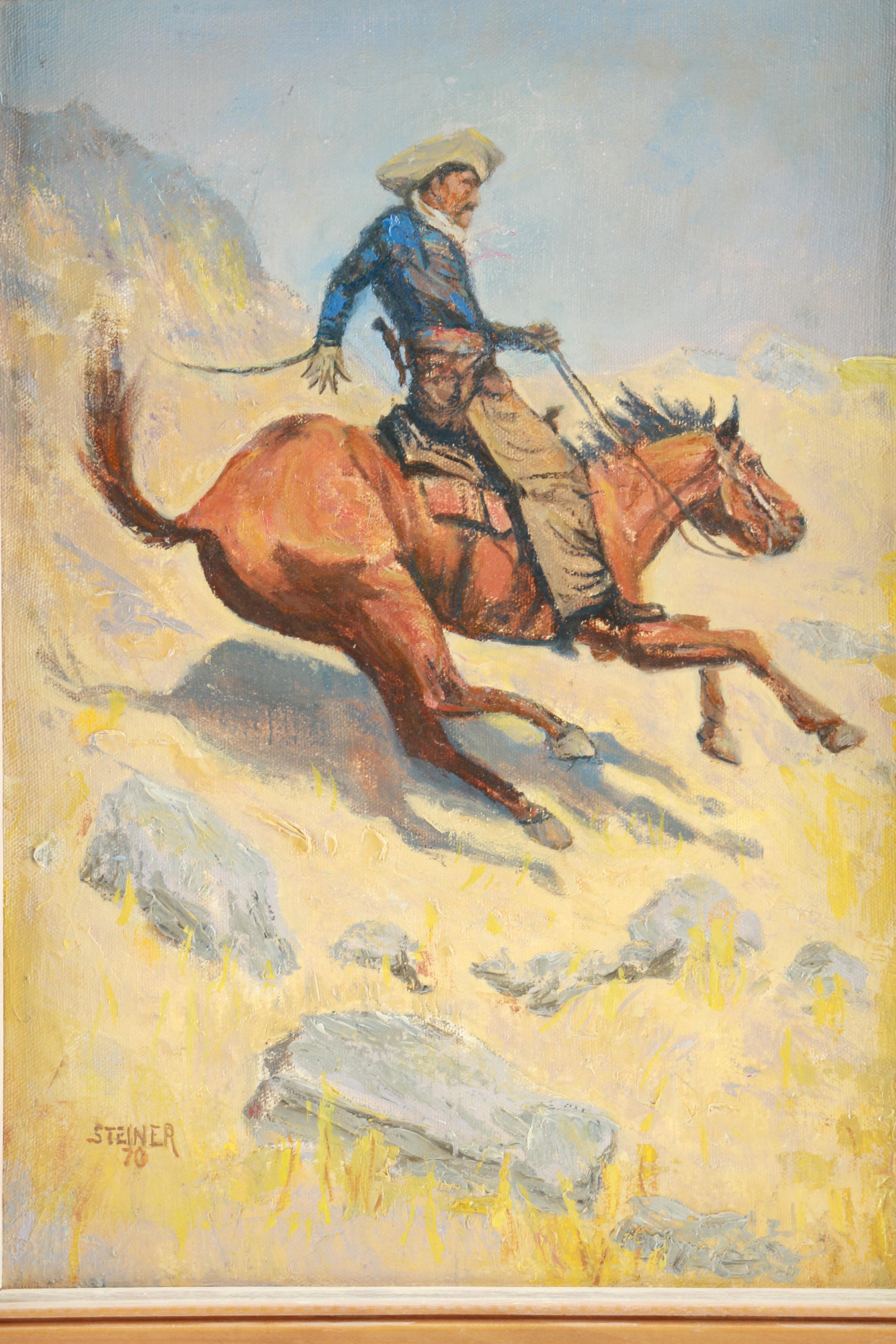 Steiner Oil Painting on Canvas After Frederic Remington "The Cowboy"