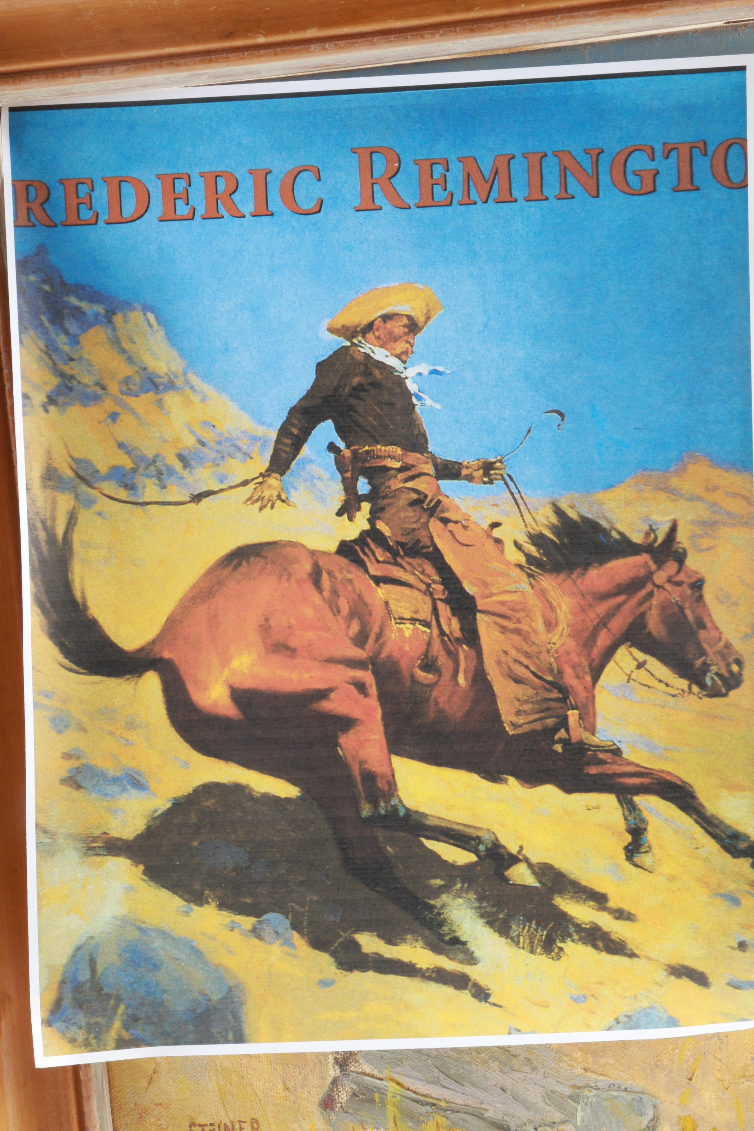 Steiner Oil Painting on Canvas After Frederic Remington "The Cowboy"