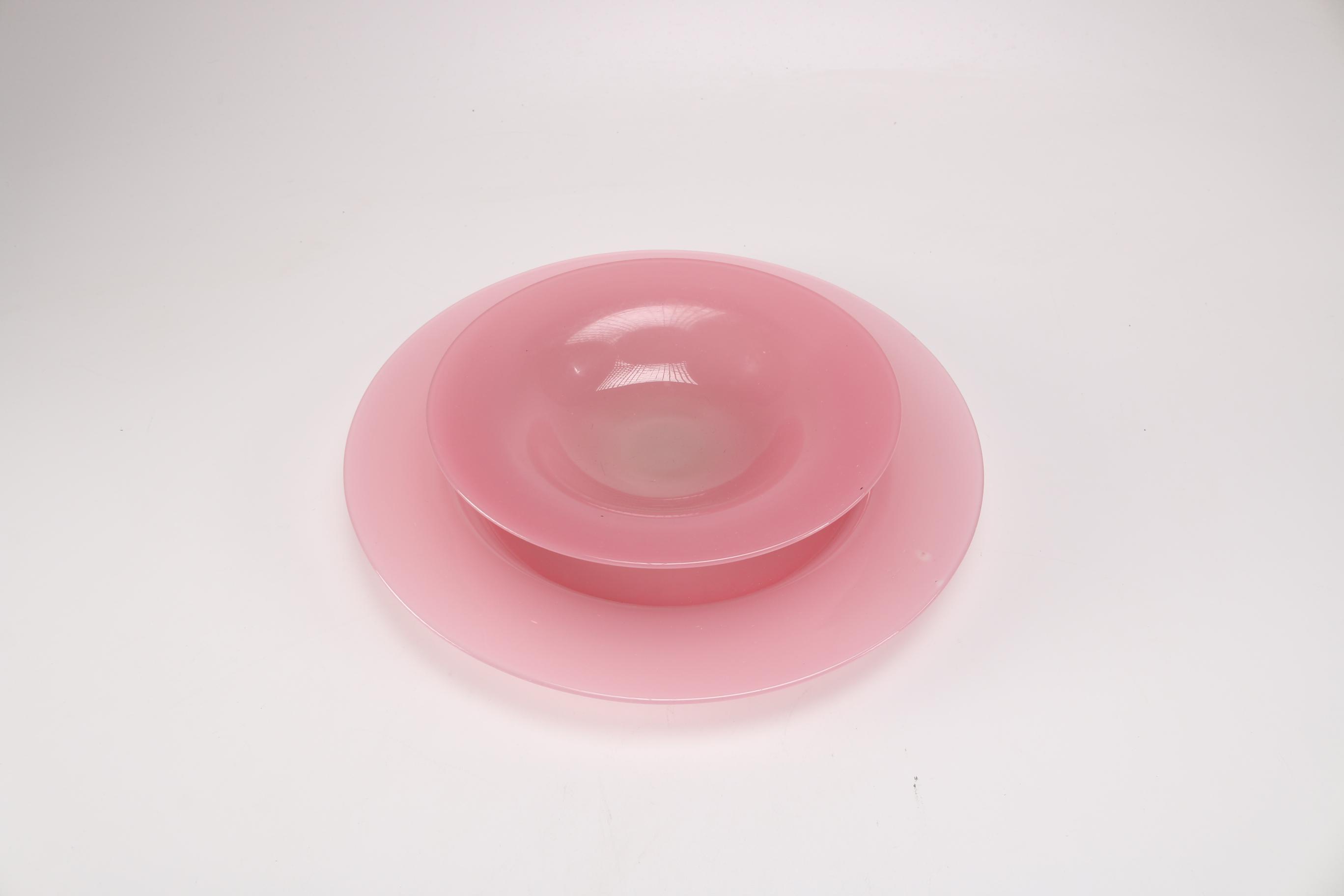 Steuben Rosaline and Alabaster Platter And Bowl
