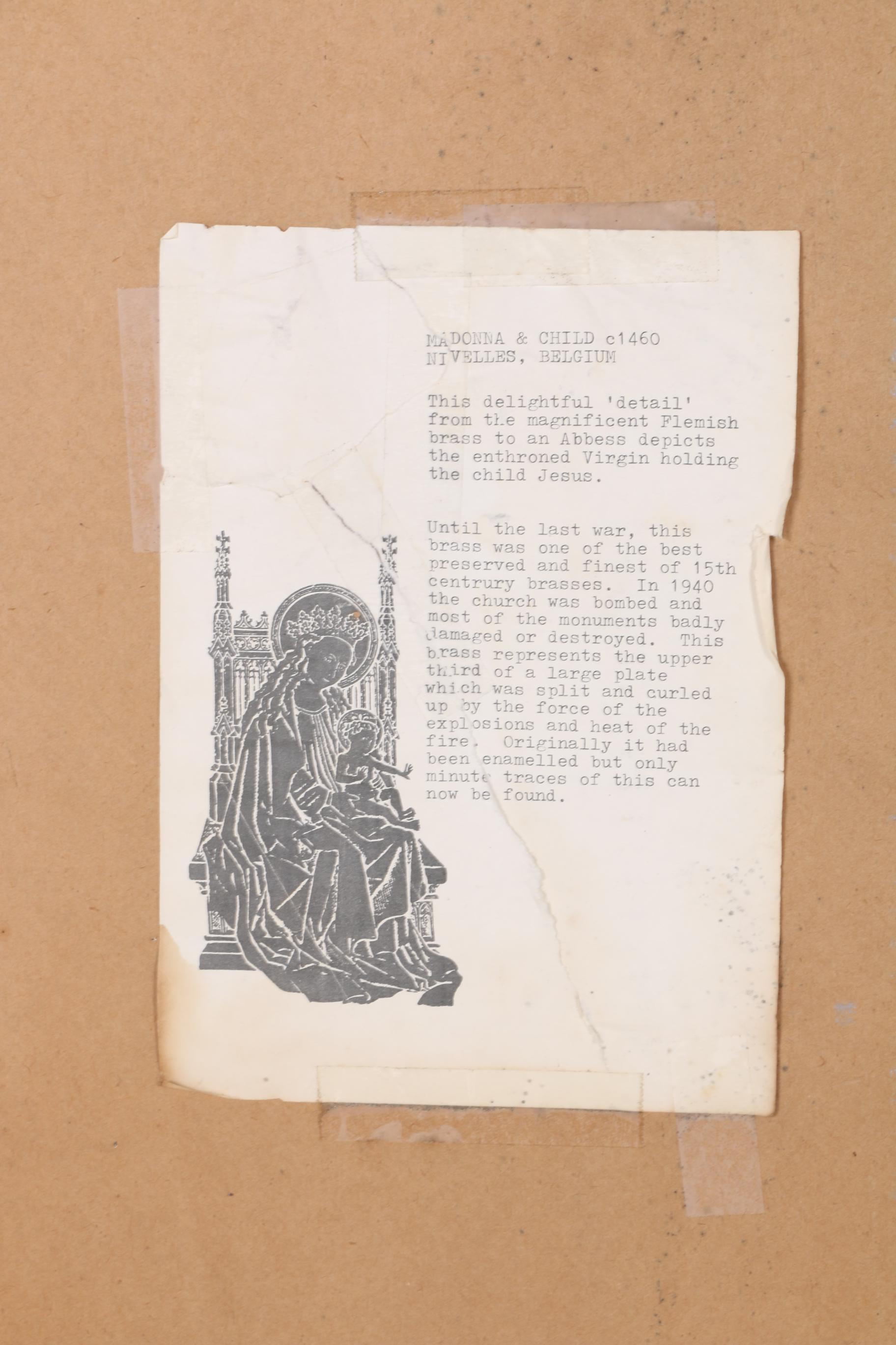 Brass Rubbing From Belgian Madonna and Child