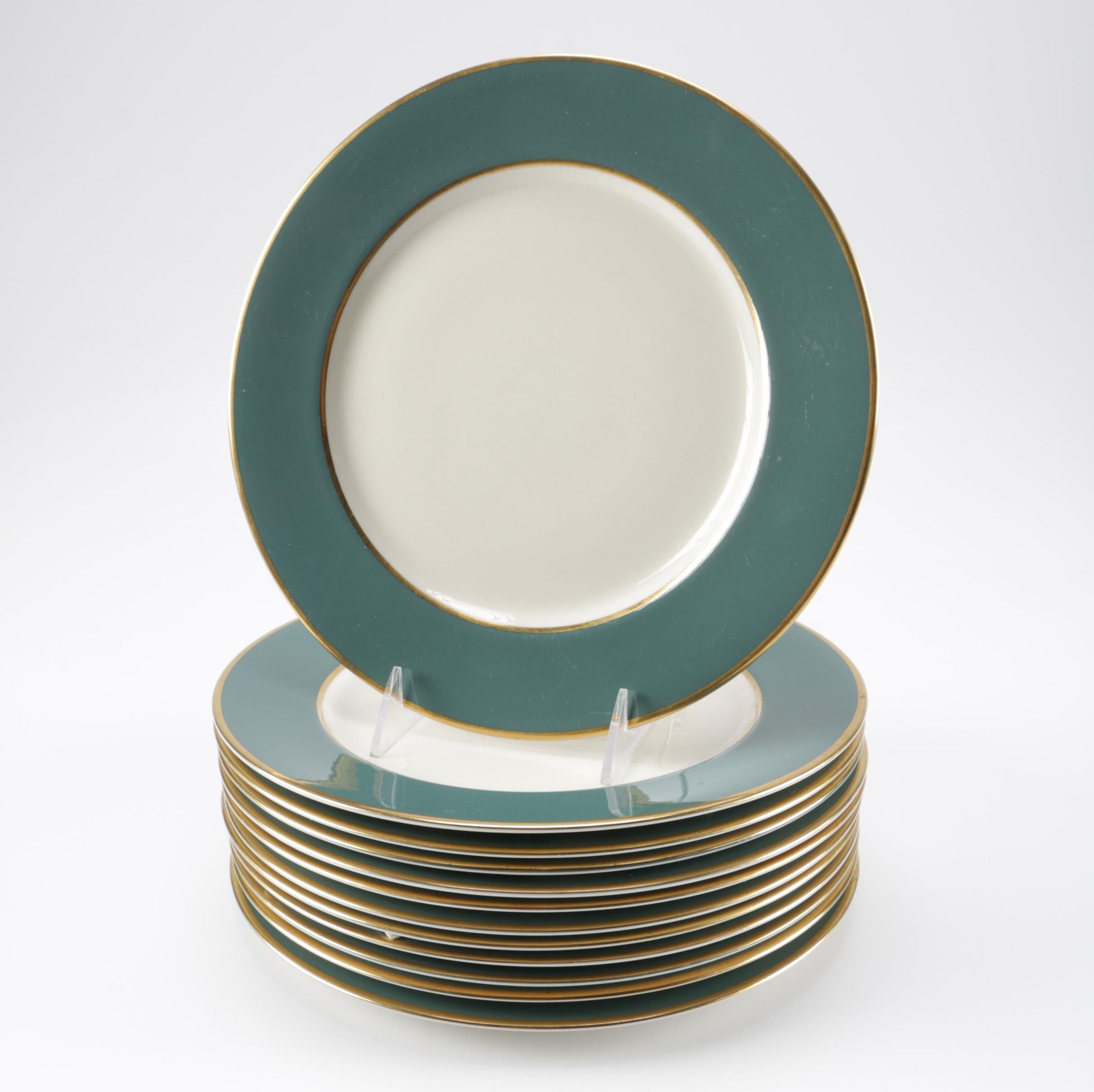Flintridge "Sylvan Teal Green" China Dinner Plates