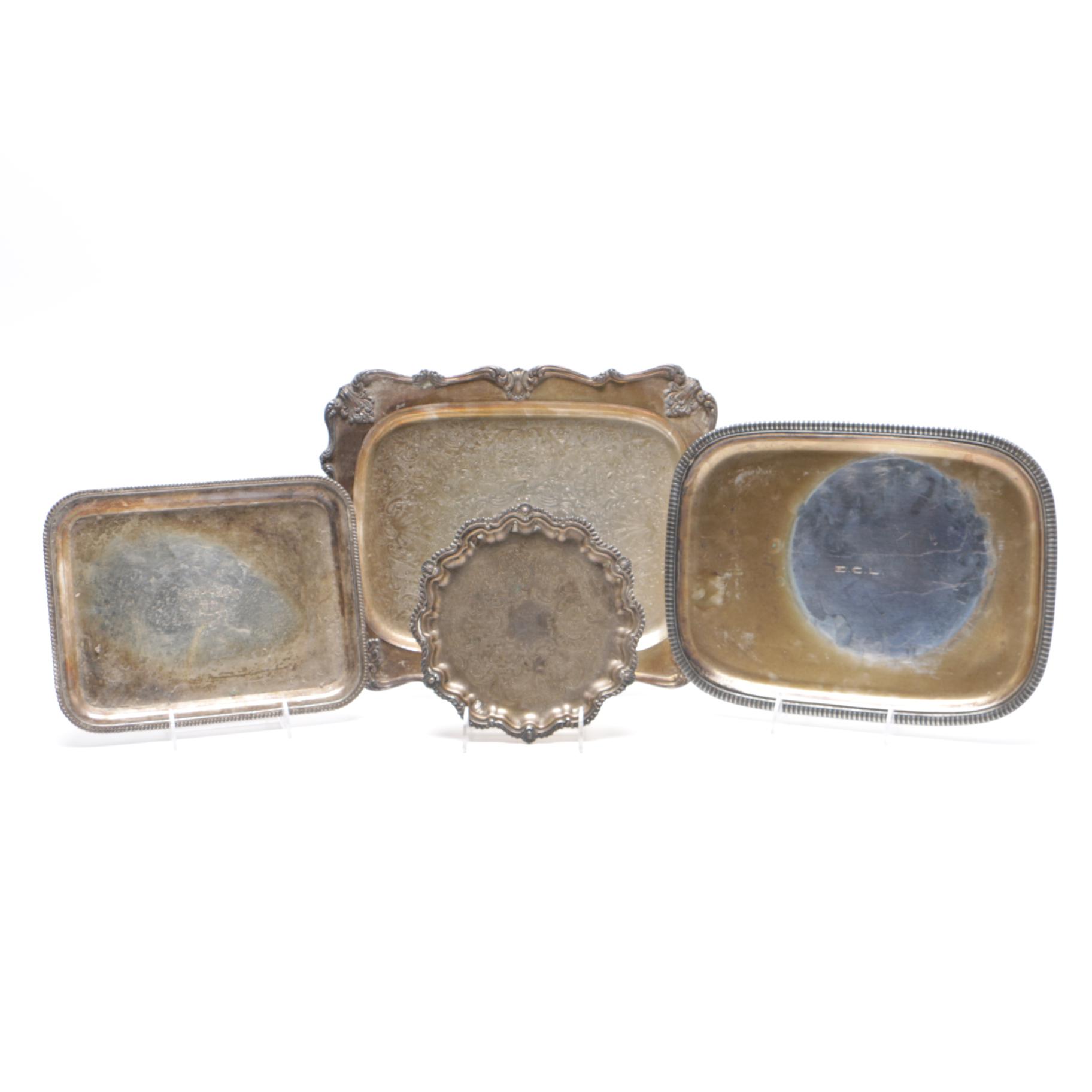 Variety of Etched Silver Plate Serving Trays