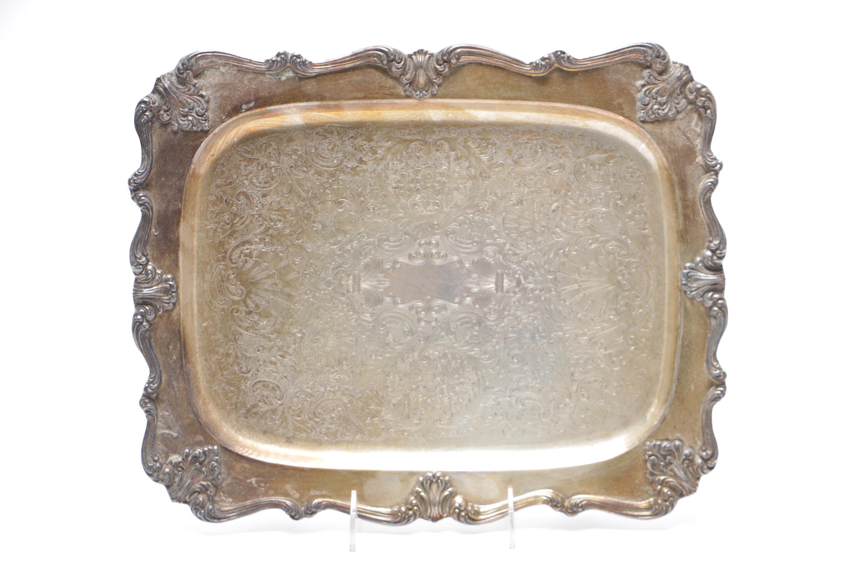 Variety of Etched Silver Plate Serving Trays