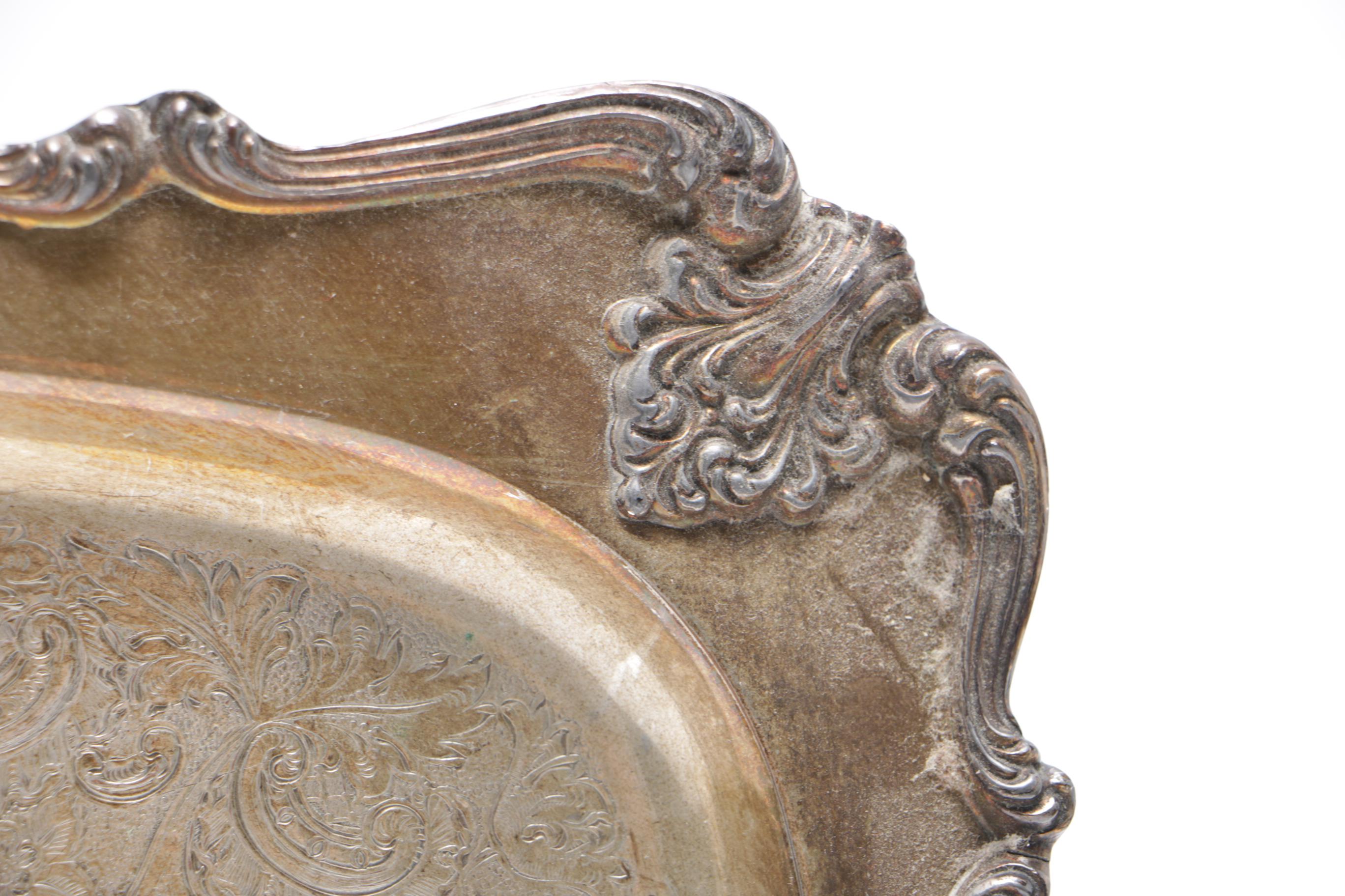 Variety of Etched Silver Plate Serving Trays