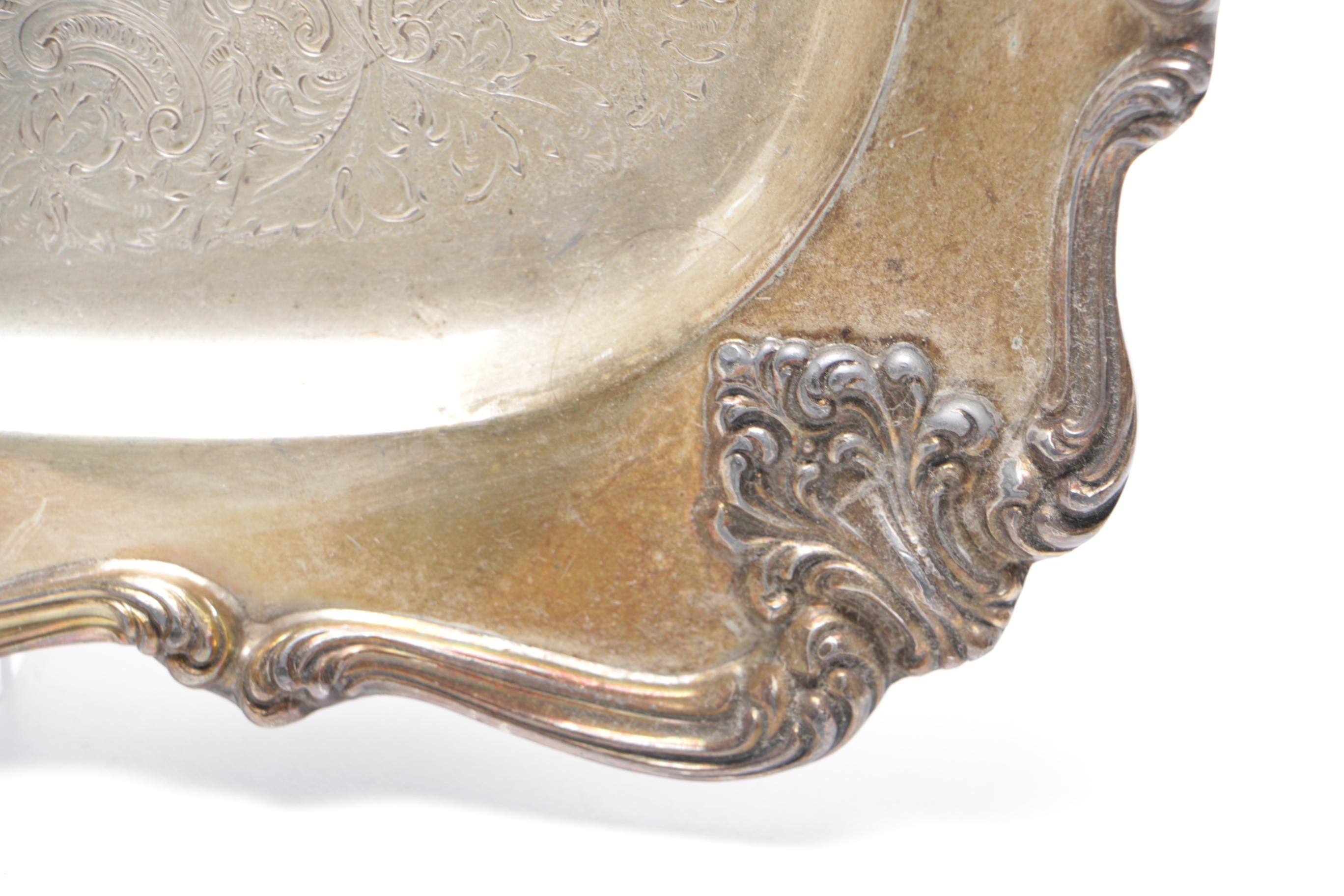 Variety of Etched Silver Plate Serving Trays