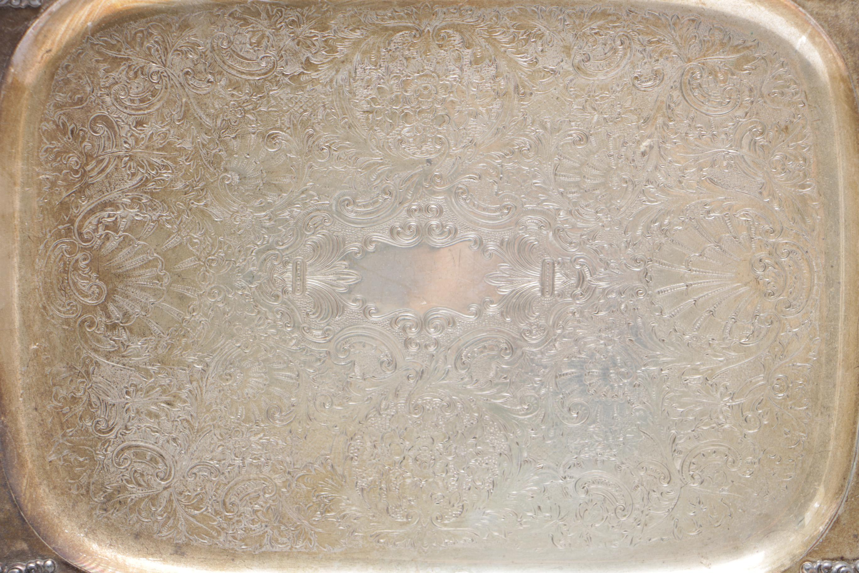 Variety of Etched Silver Plate Serving Trays