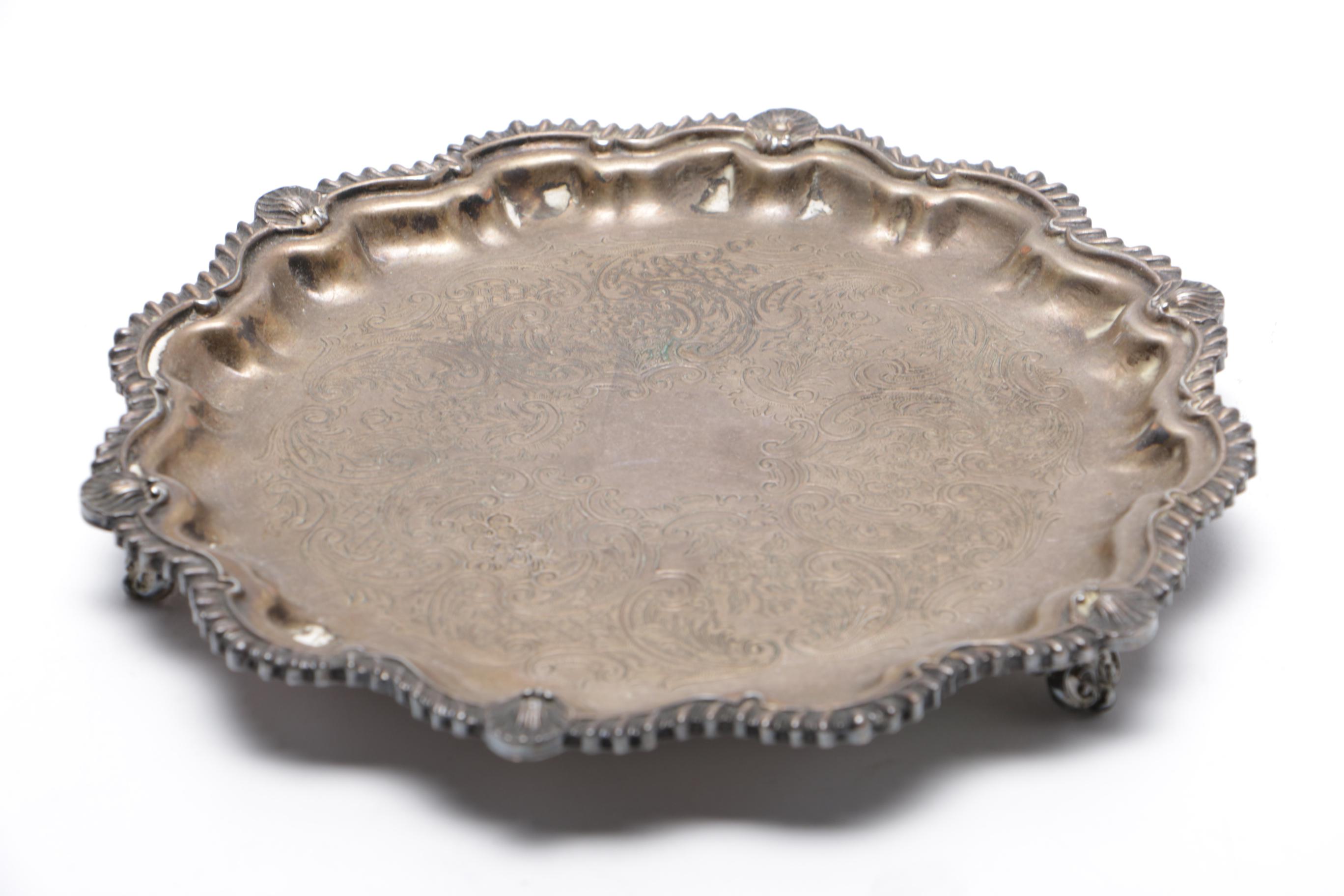 Variety of Etched Silver Plate Serving Trays