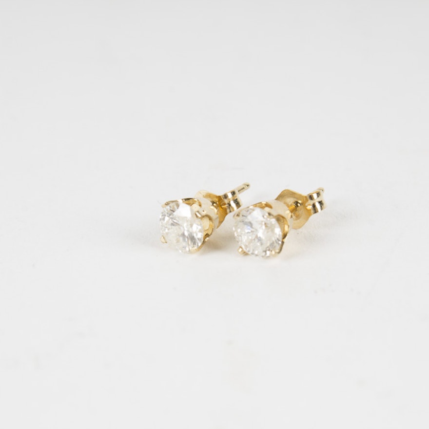 14K Yellow Gold Diamond Stud Earrings