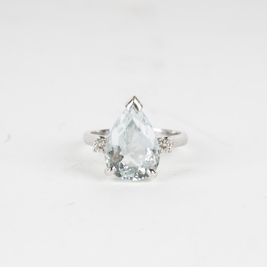 14K White Gold Topaz and Diamond Ring