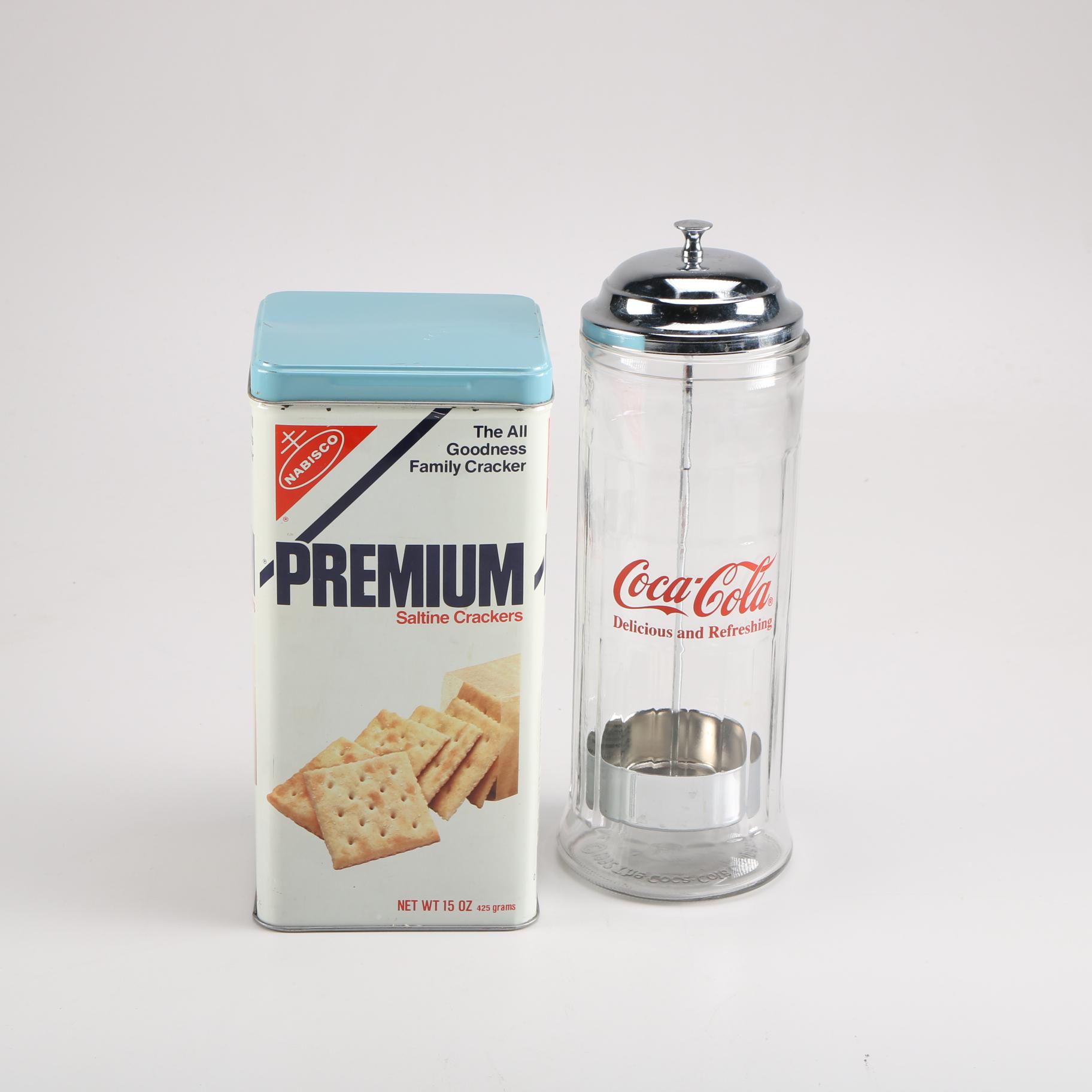 Vintage Coca Cola Straw Dispenser And Nabisco Cracker Tin