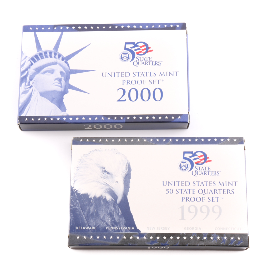 2000 U.S. Mint Proof Set and a 1999 Statehood Quarters Proof Set