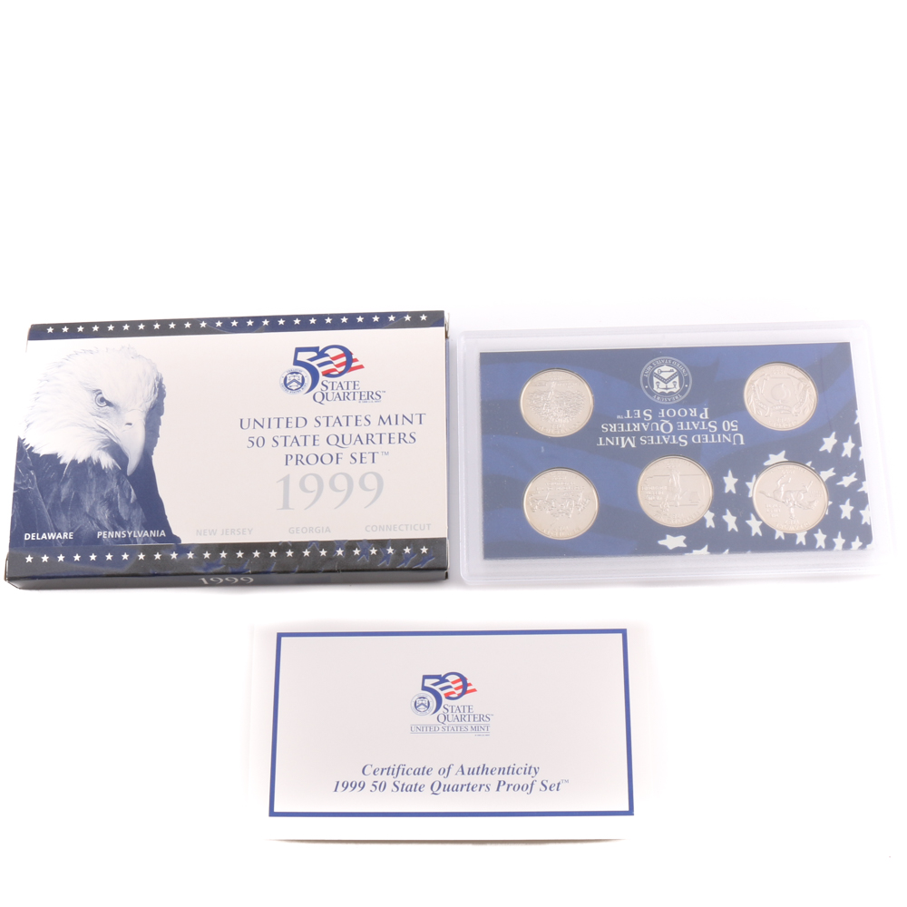2000 U.S. Mint Proof Set and a 1999 Statehood Quarters Proof Set