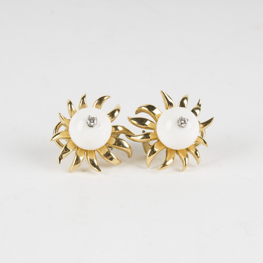 Schlumberger for T & Co 18K Yellow Gold Porcelain Diamond Earrings