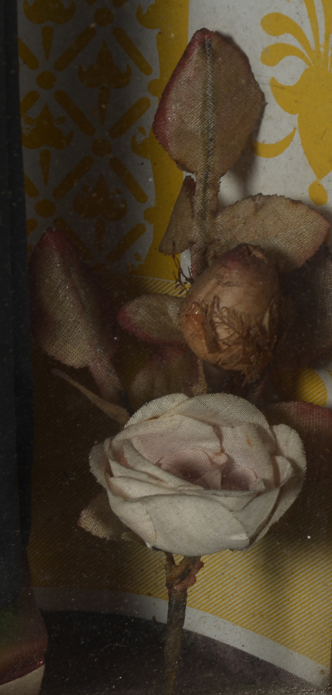 Antique Italian Folk Art Shadowbox Shrine for St. Rita of Cascia with Reverse Glass Painting