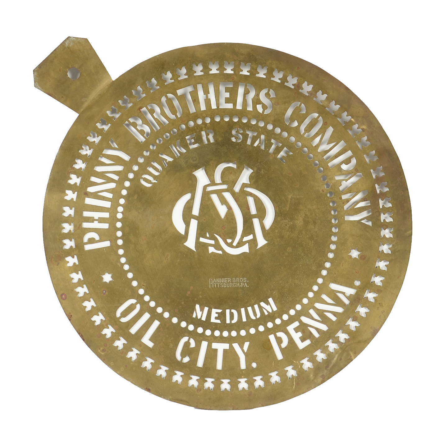 Vintage Quaker State Brass Stencil