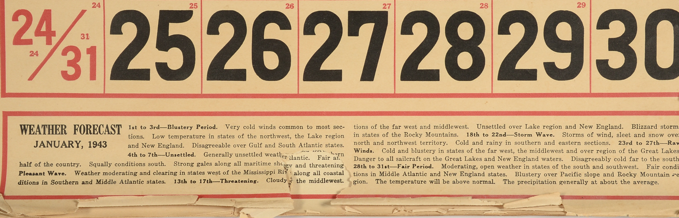 Original 1943 12-Month Calendar for Hathaway Funeral Home