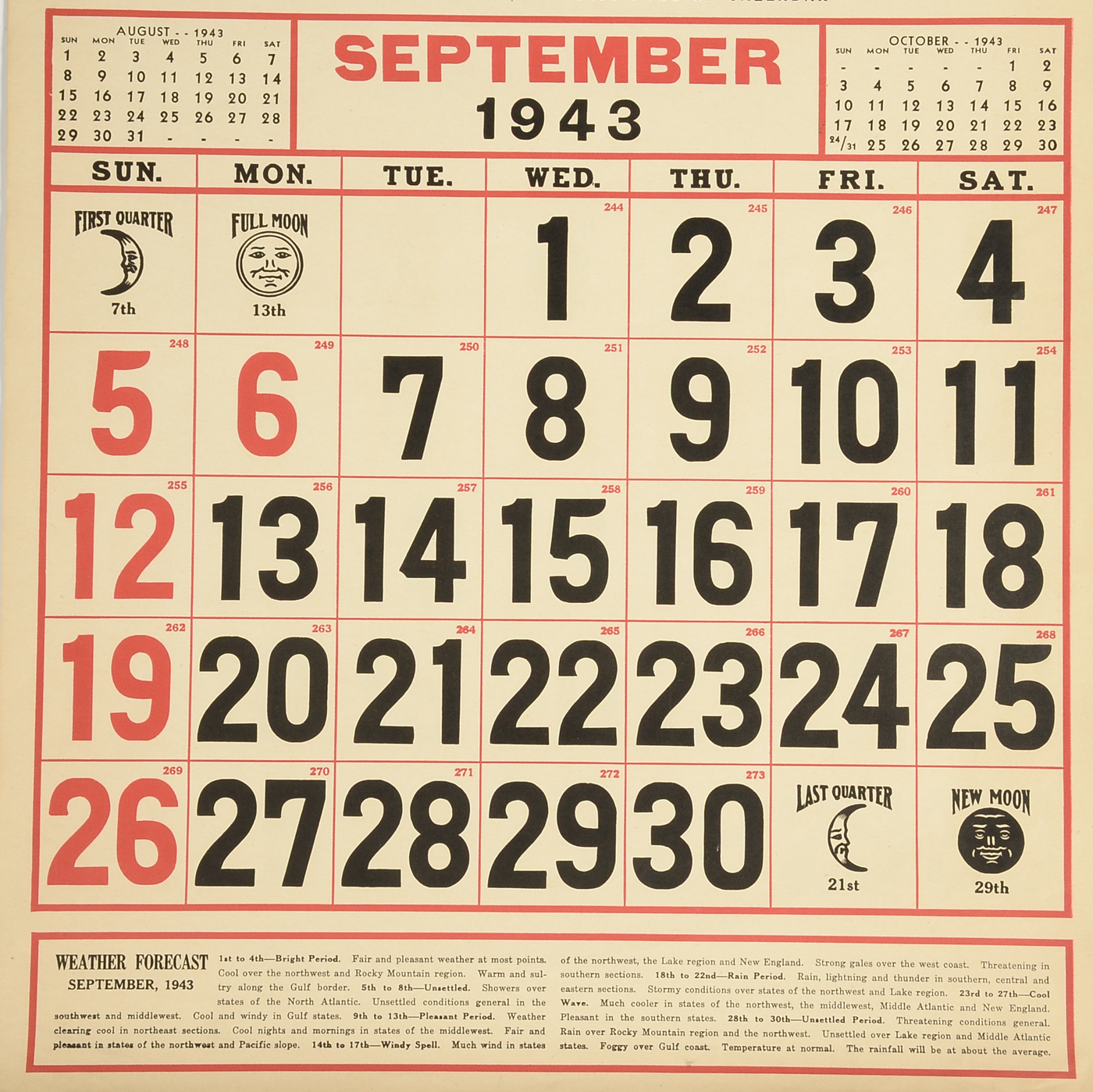 Original 1943 12-Month Calendar for Hathaway Funeral Home