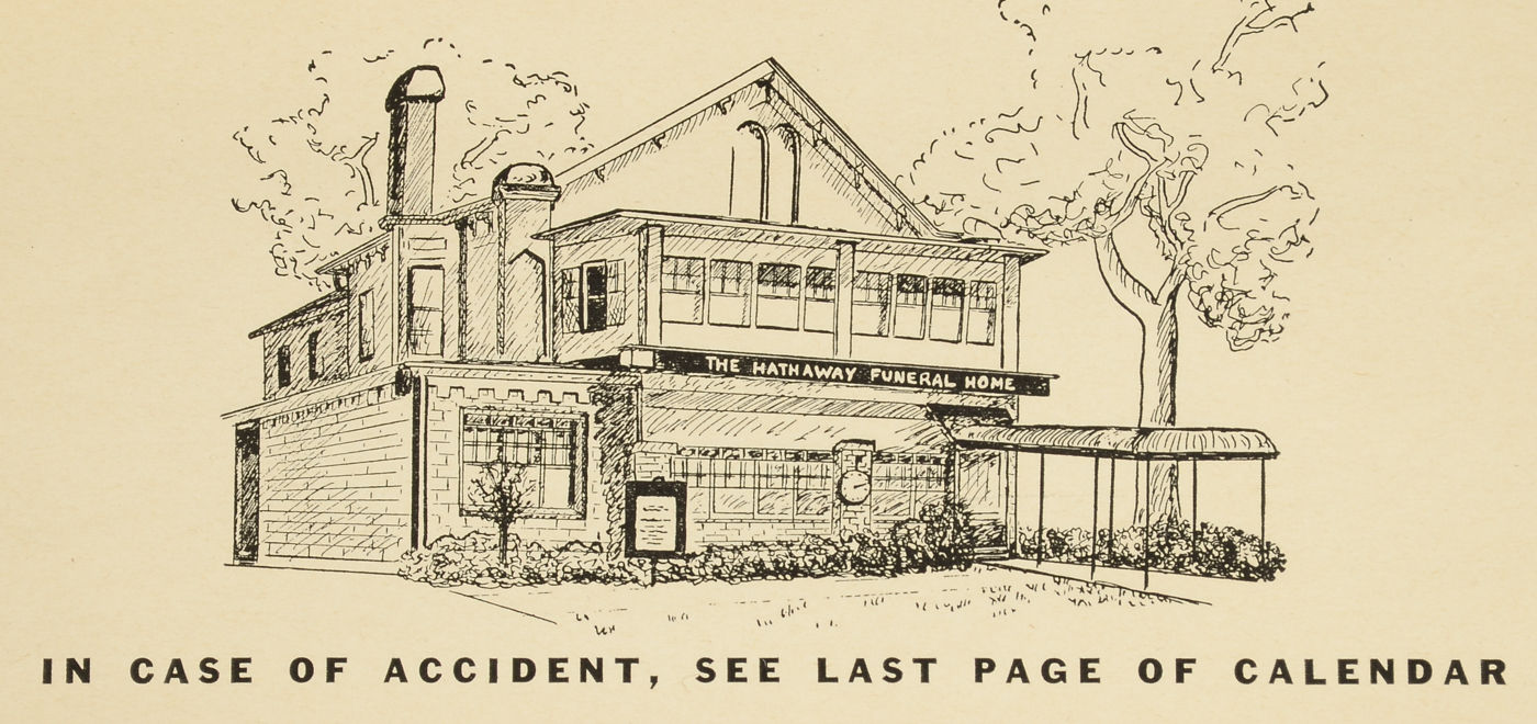 Original 1943 12-Month Calendar for Hathaway Funeral Home