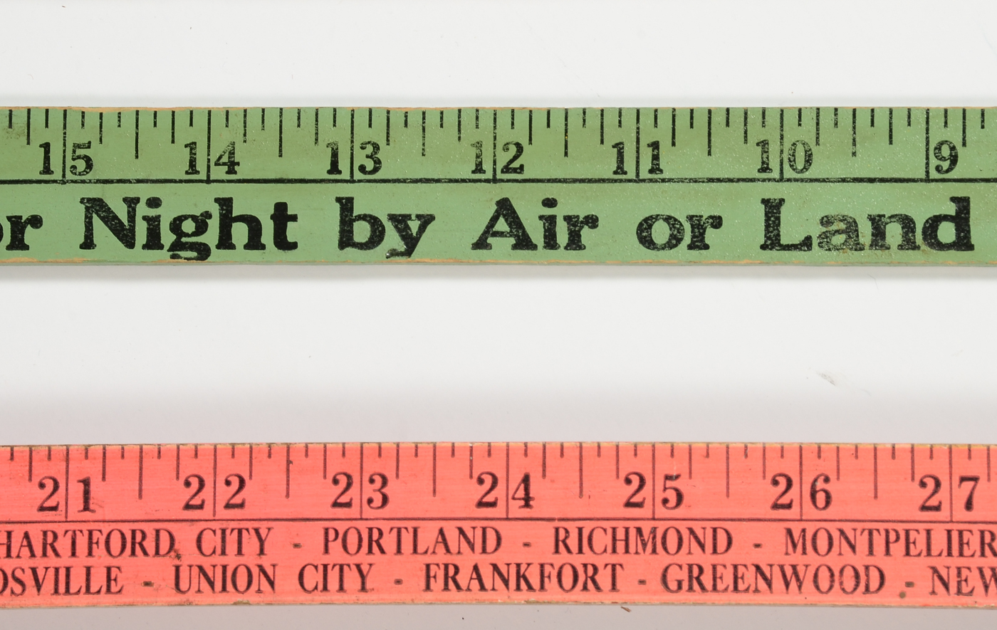 Six Vintage Promotional Wooden Rulers, Including Funeral Homes
