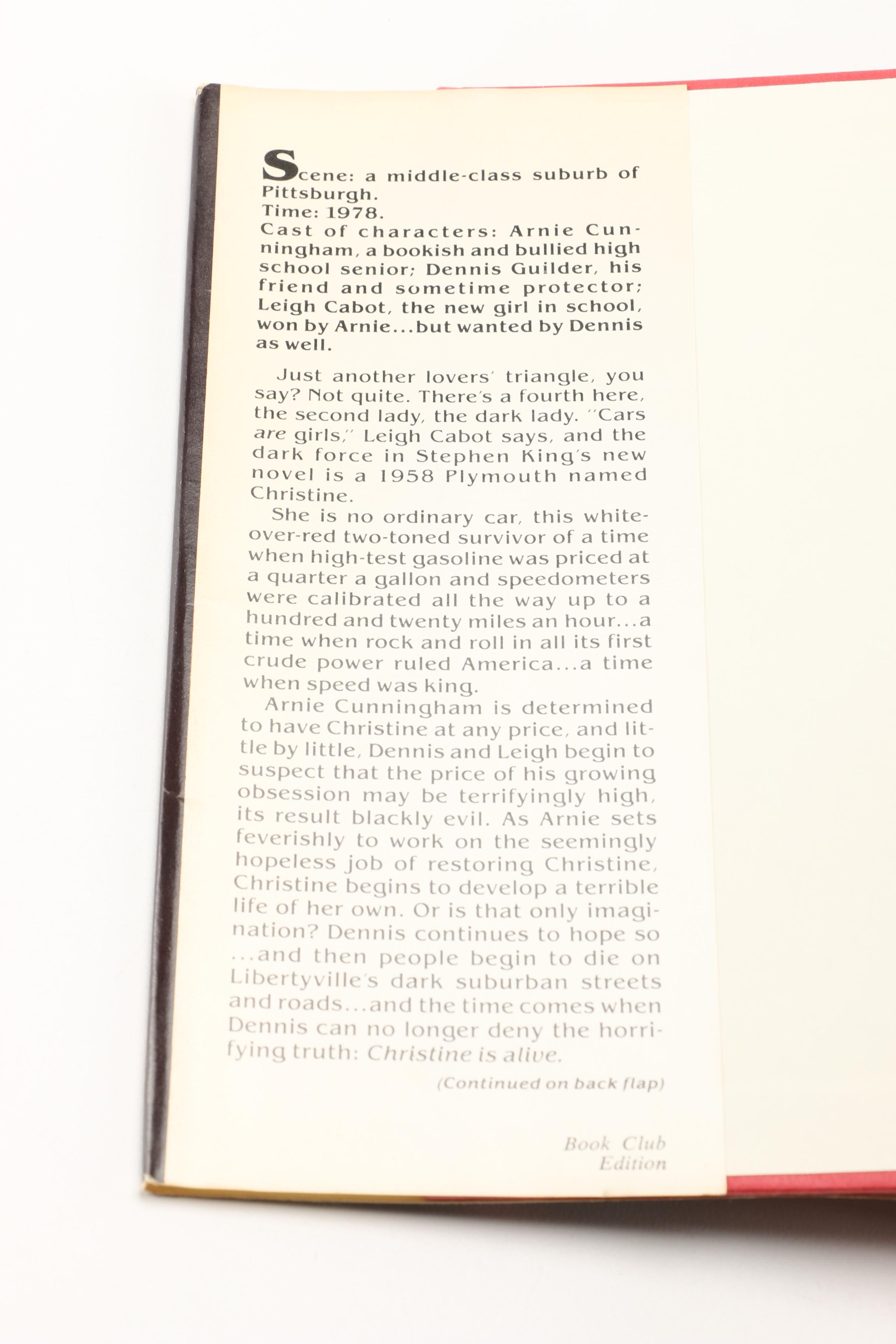 Book Club Edition of Stephen King's "Christine"