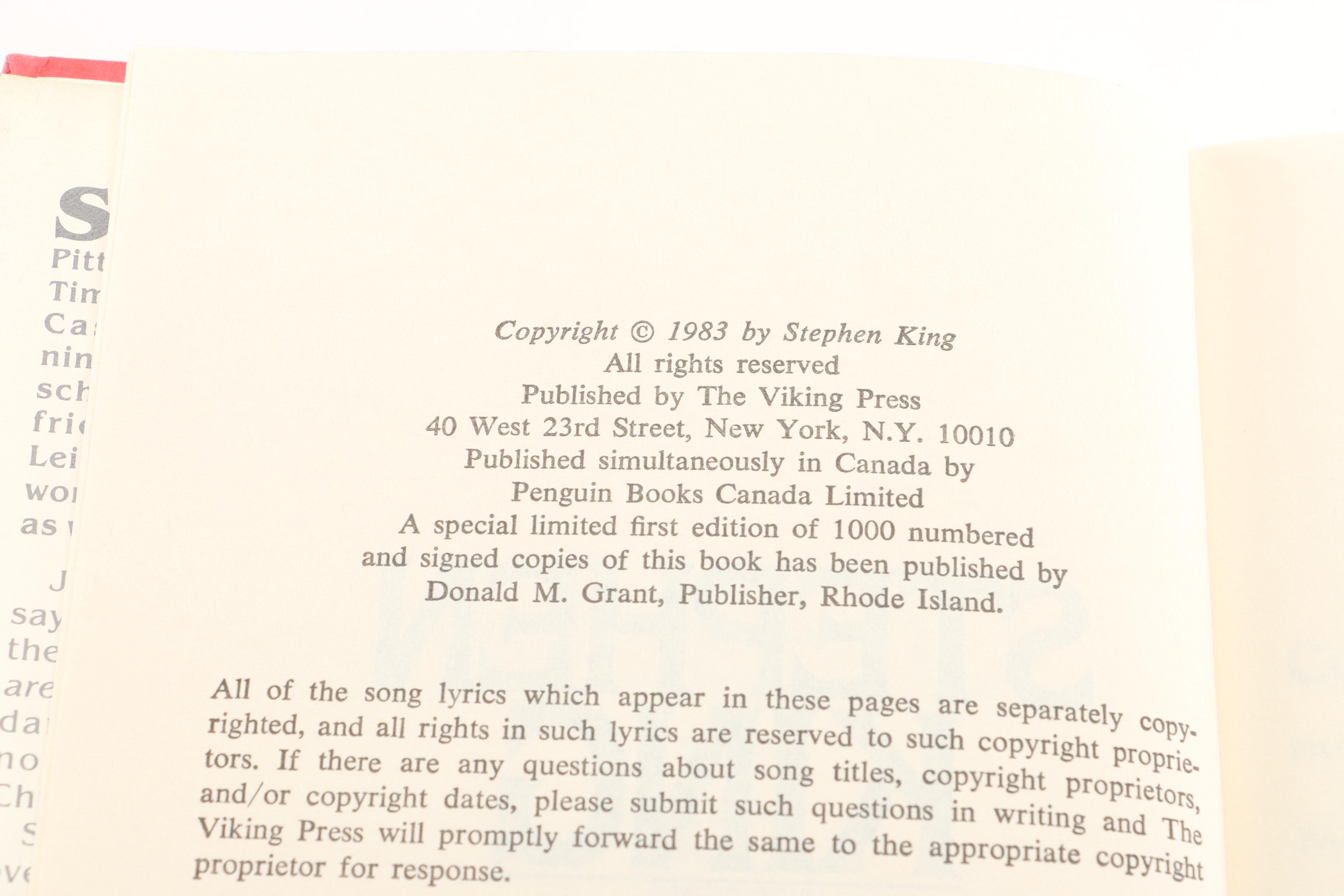 Book Club Edition of Stephen King's "Christine"